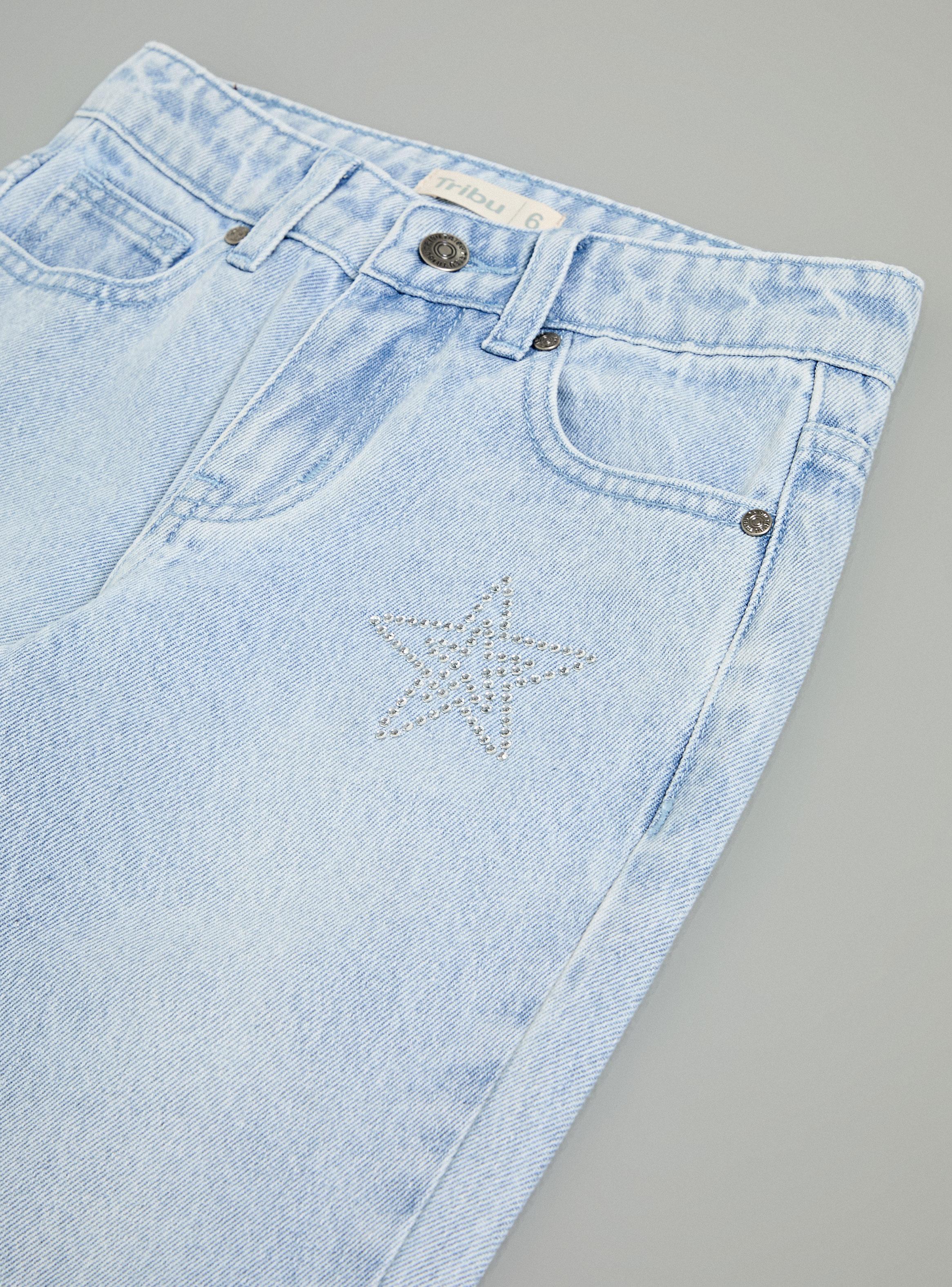 Jeans Flare Alto con Estrellas Bordadas Brillantes-3