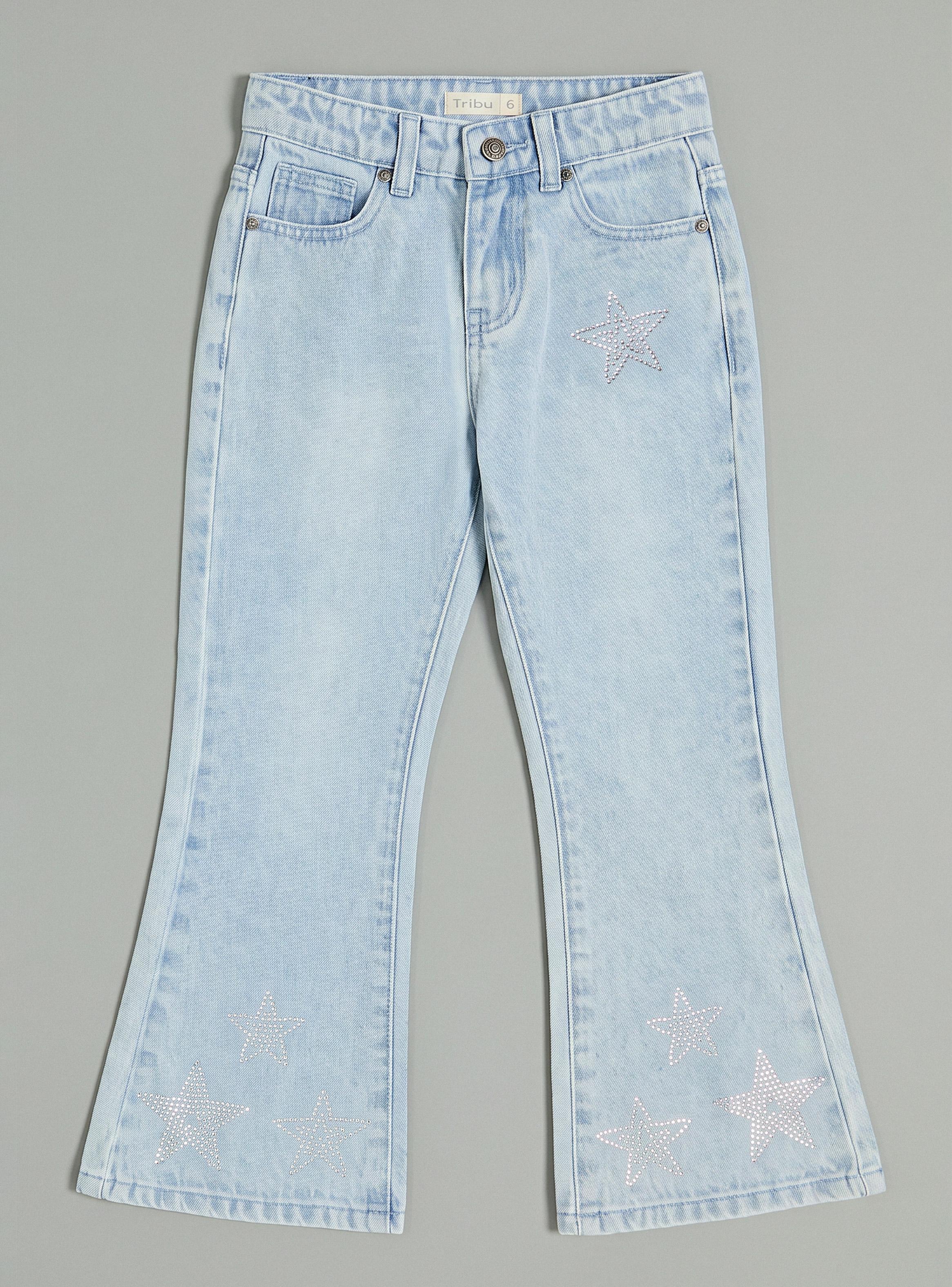 Jeans Flare Alto con Estrellas Bordadas Brillantes-1