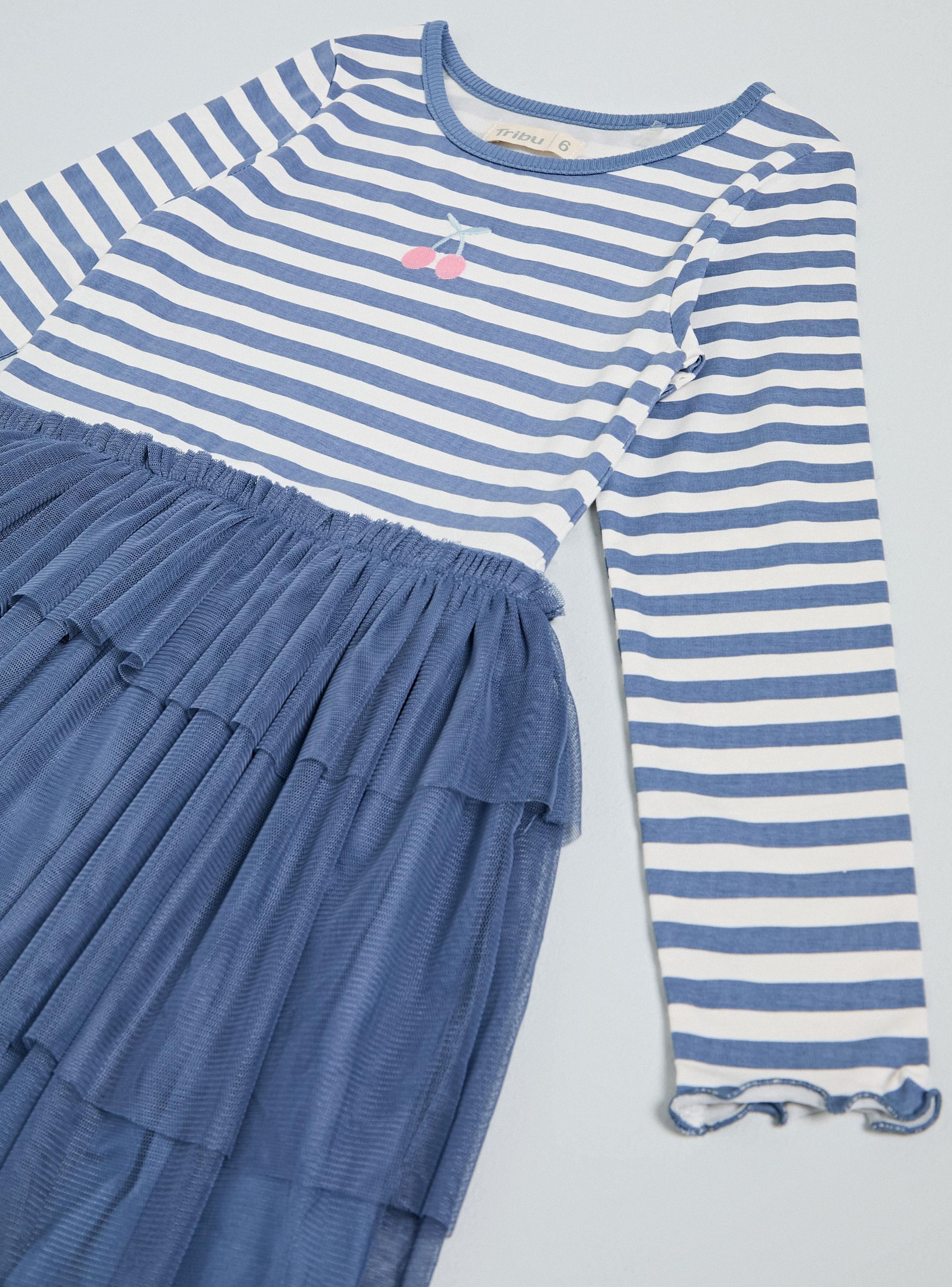 Vestido Manga Larga Rayas Falda de Tul-3