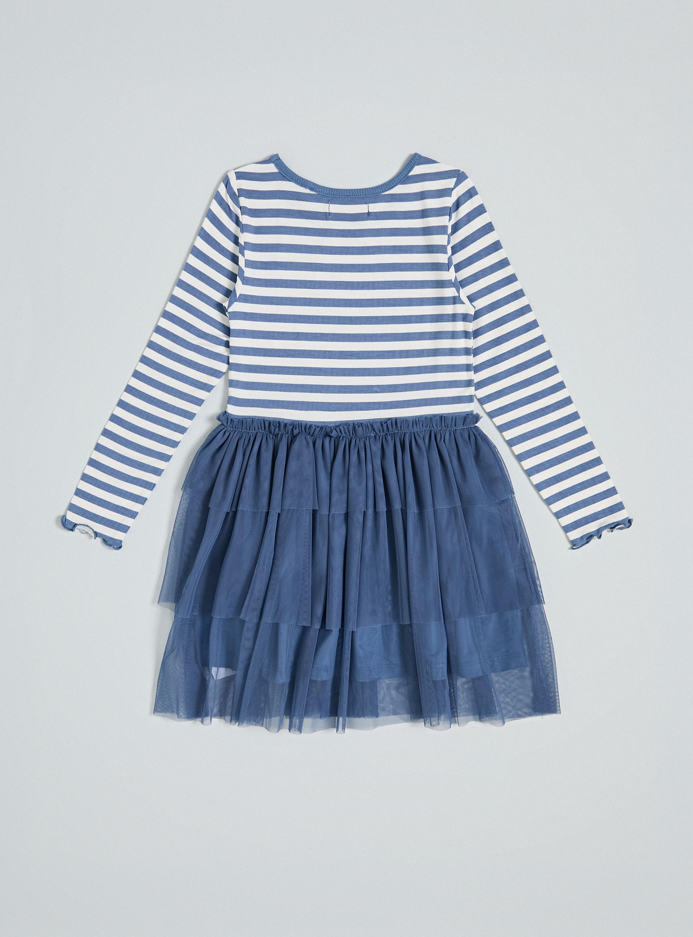 Vestido Manga Larga Rayas Falda de Tul-2