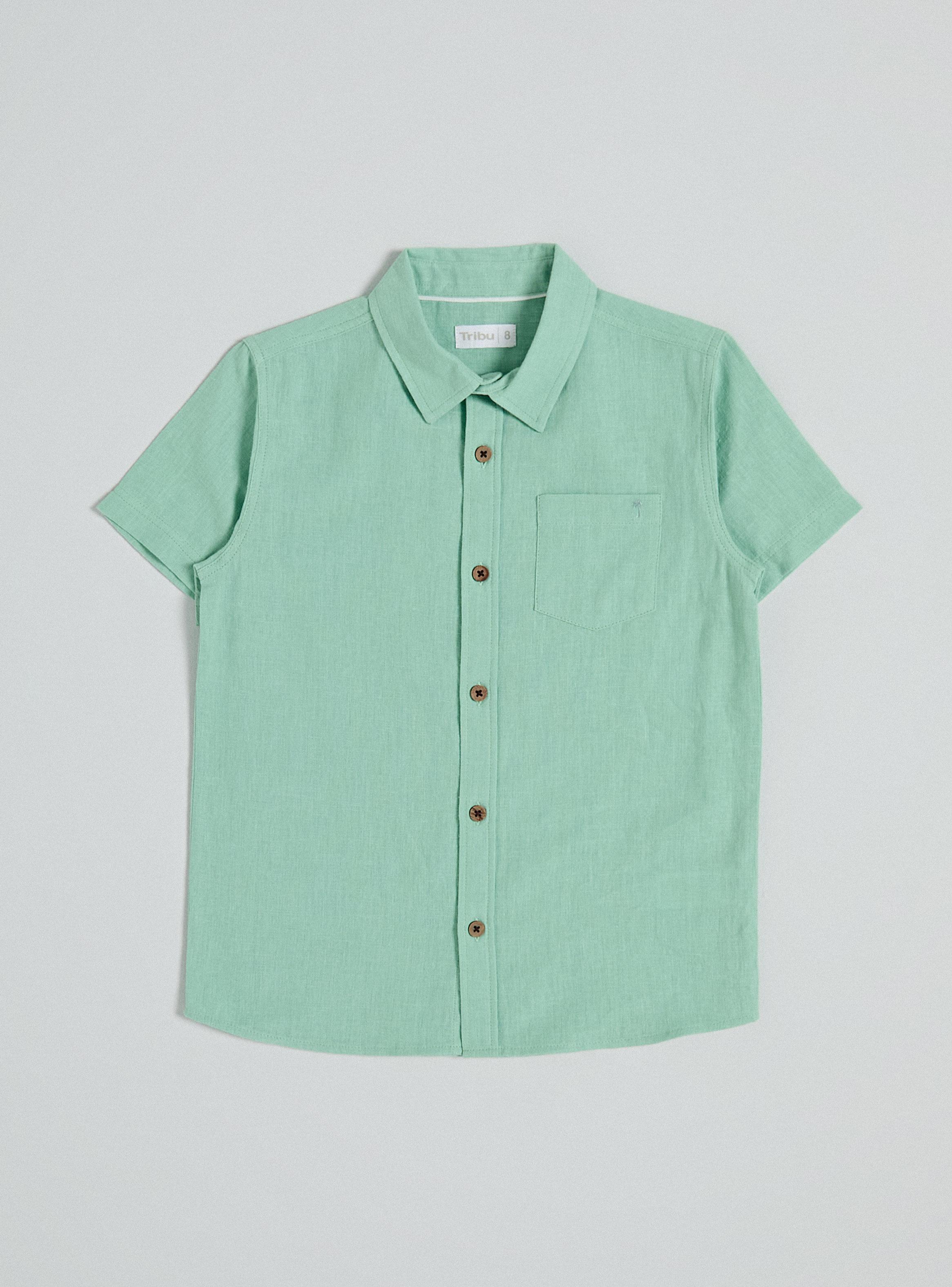 Camisa Cuello Camisero Color Liso de Lino-0