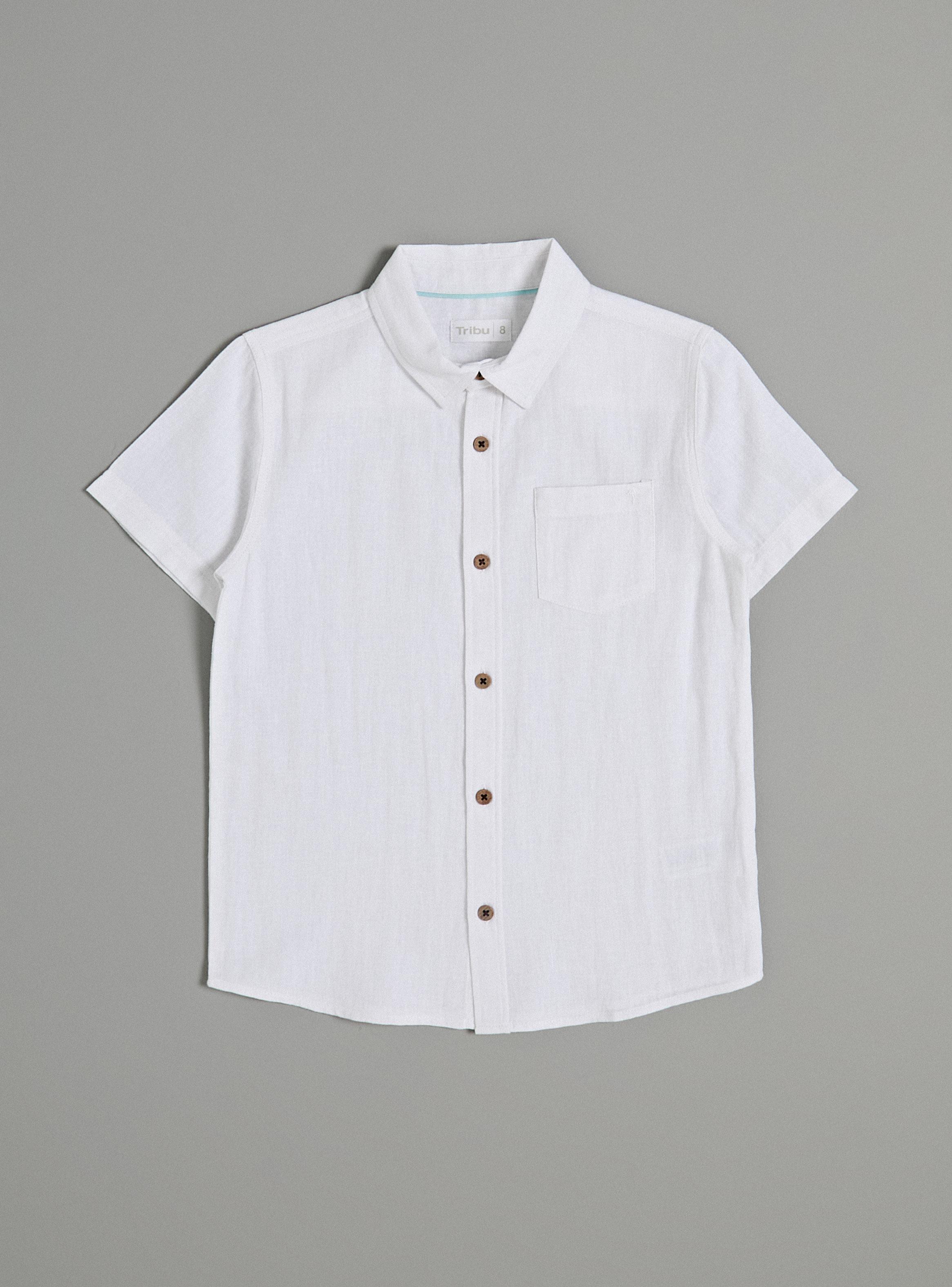 Camisa Cuello Camisero Color Liso de Lino-1