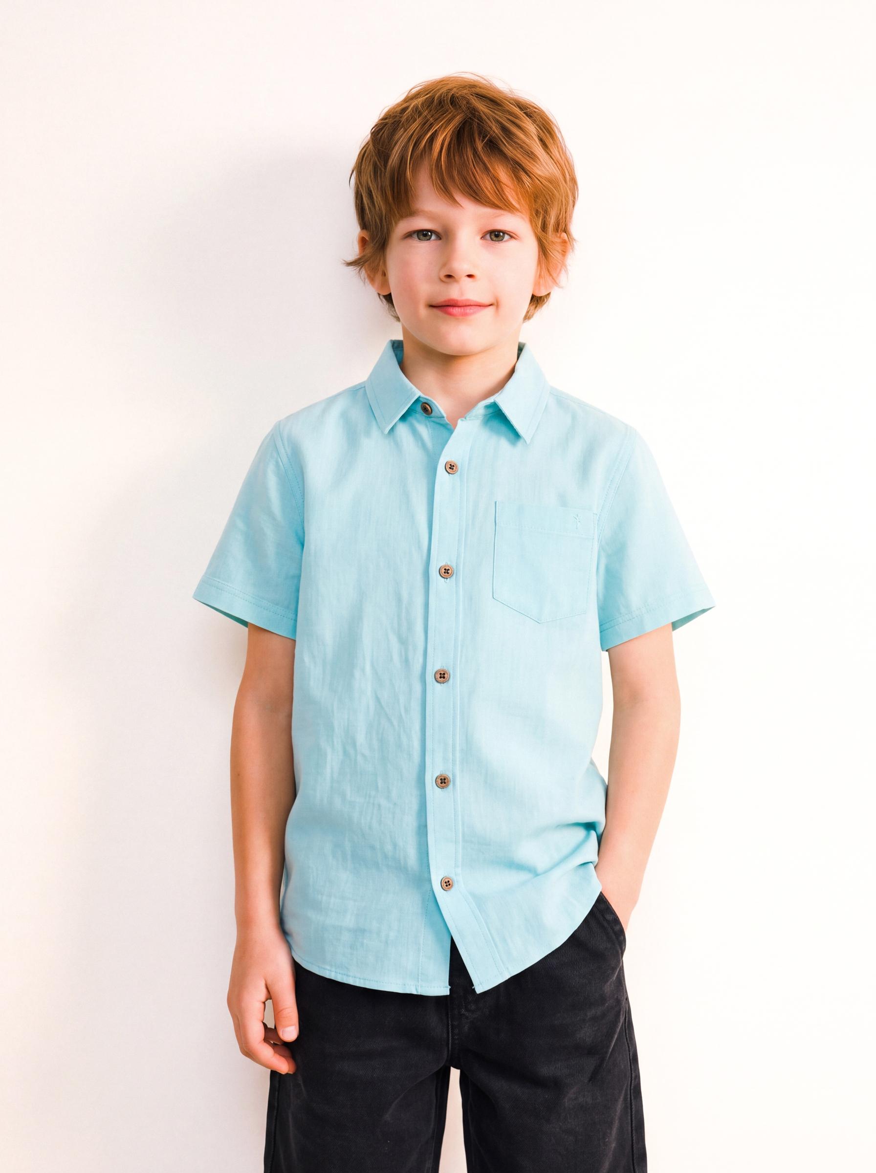 Camisa Cuello Camisero Color Liso de Lino-0