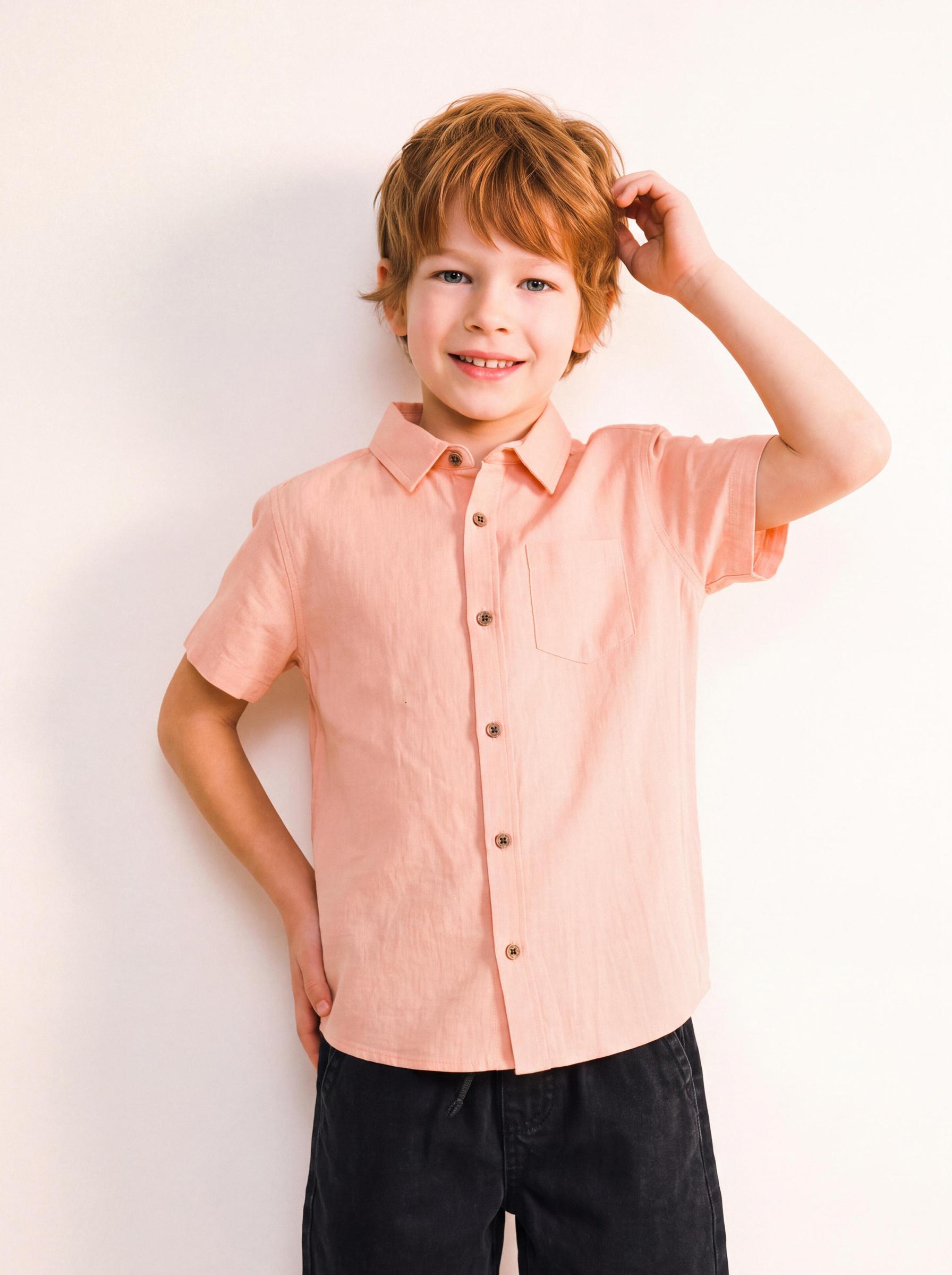 Camisa Cuello Camisero Color Liso de Lino-0