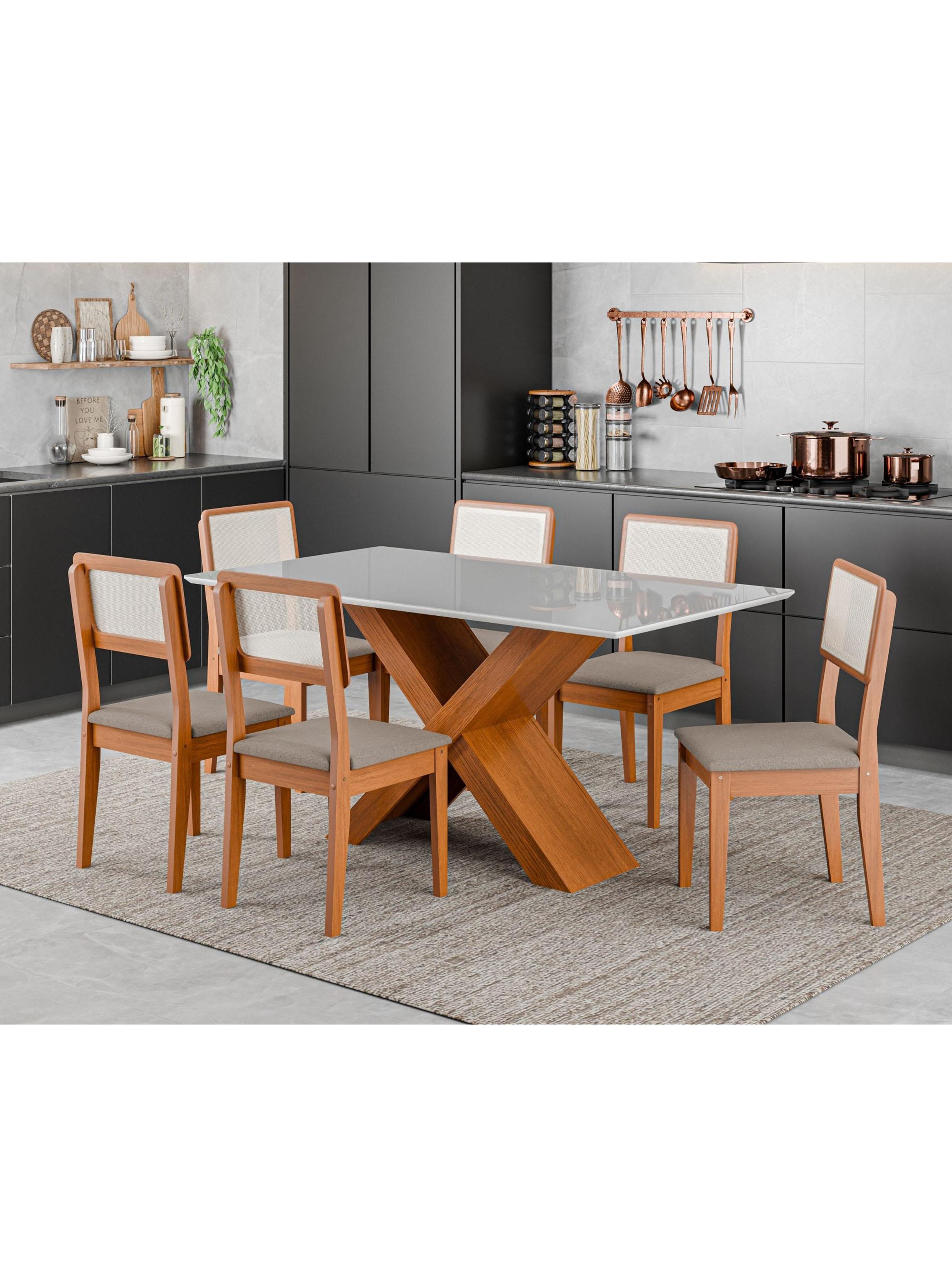 Juego de Comedor Dubai 6 Sillas + Mesa Rectangular Blanco Natural-4