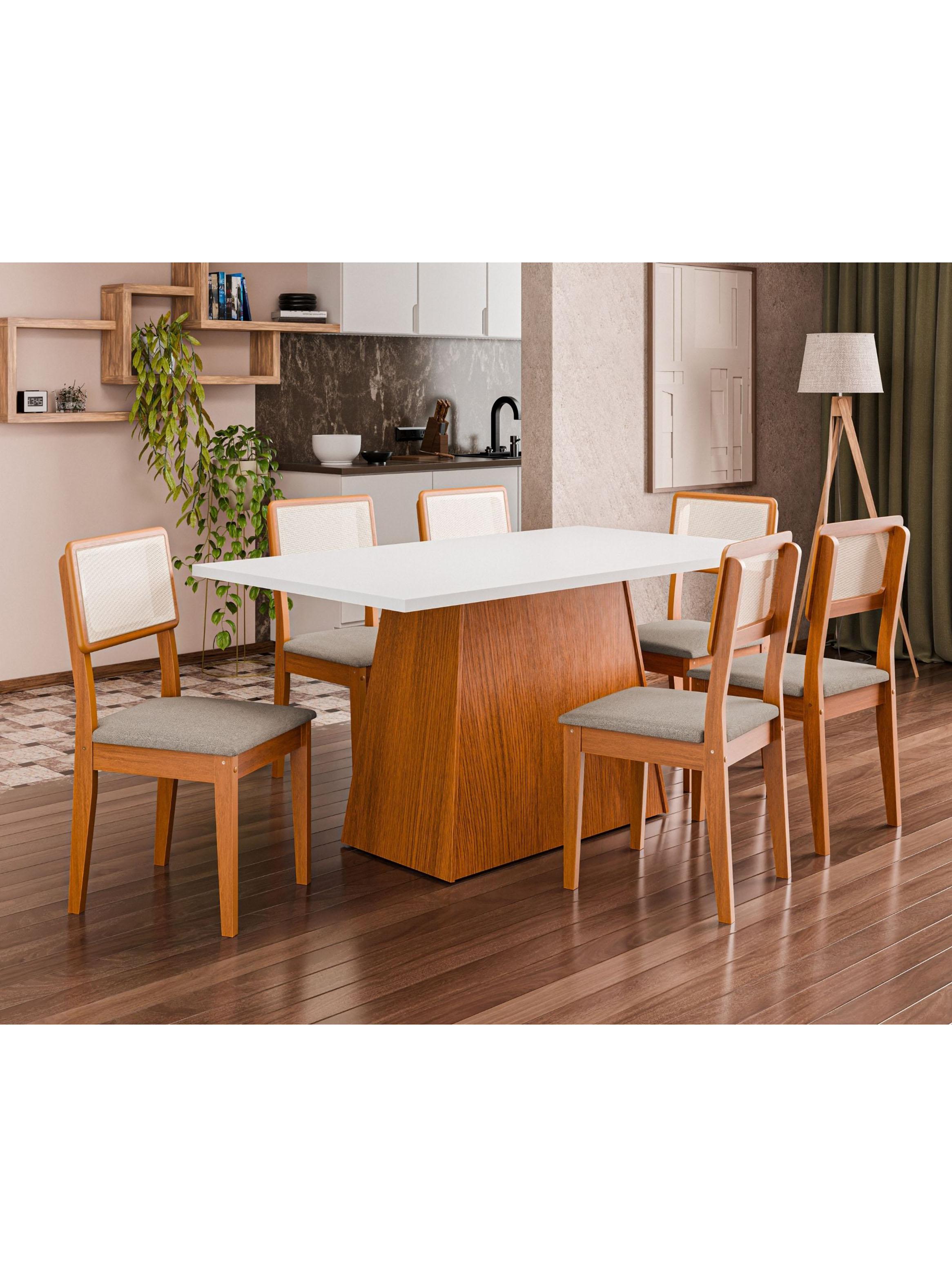 Juego de Comedor Trento 6 Sillas + Mesa Rectangular Blanco Natural-4