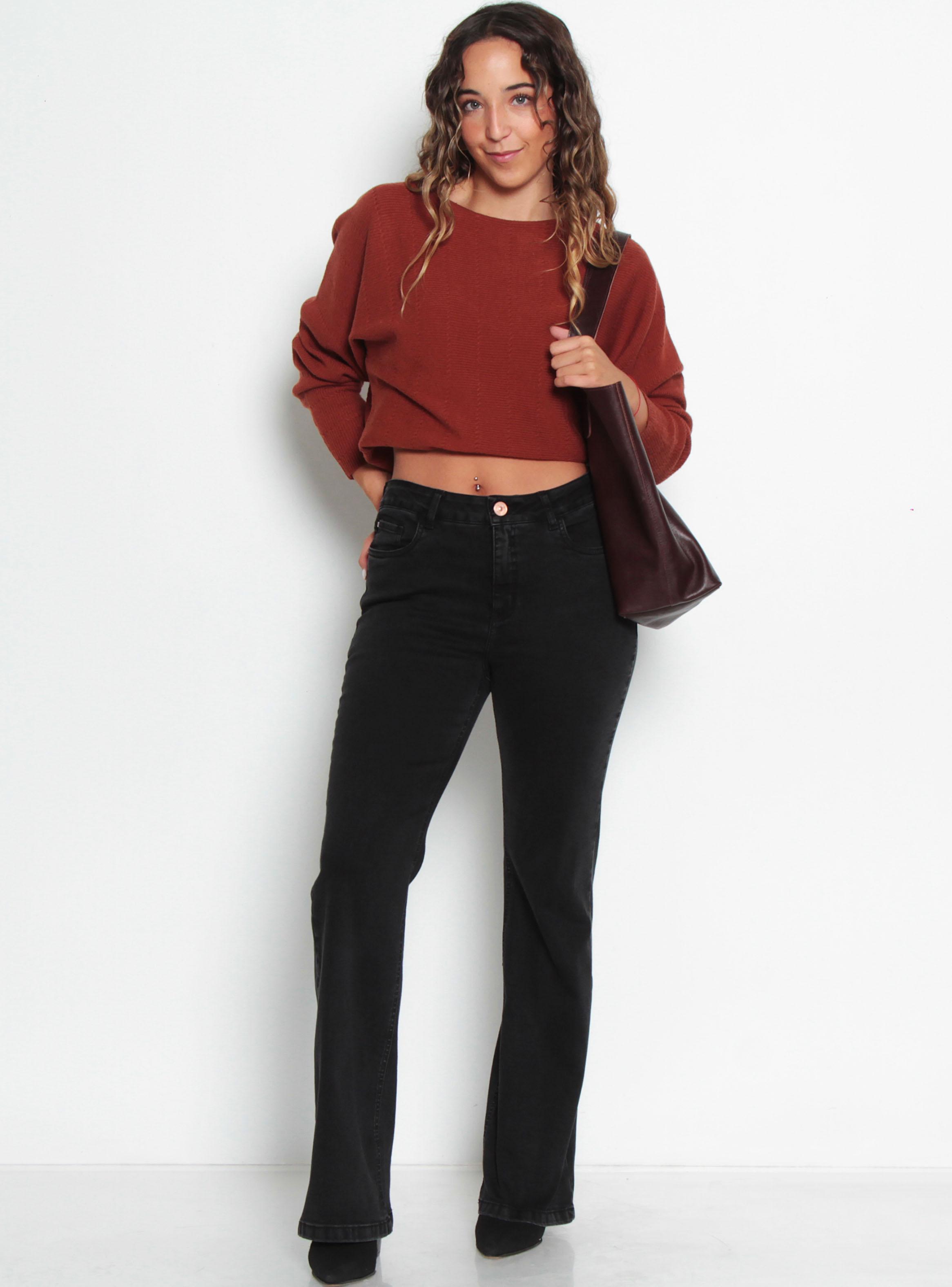 Jeans Tiro Alto Botón Pierna Recta-3