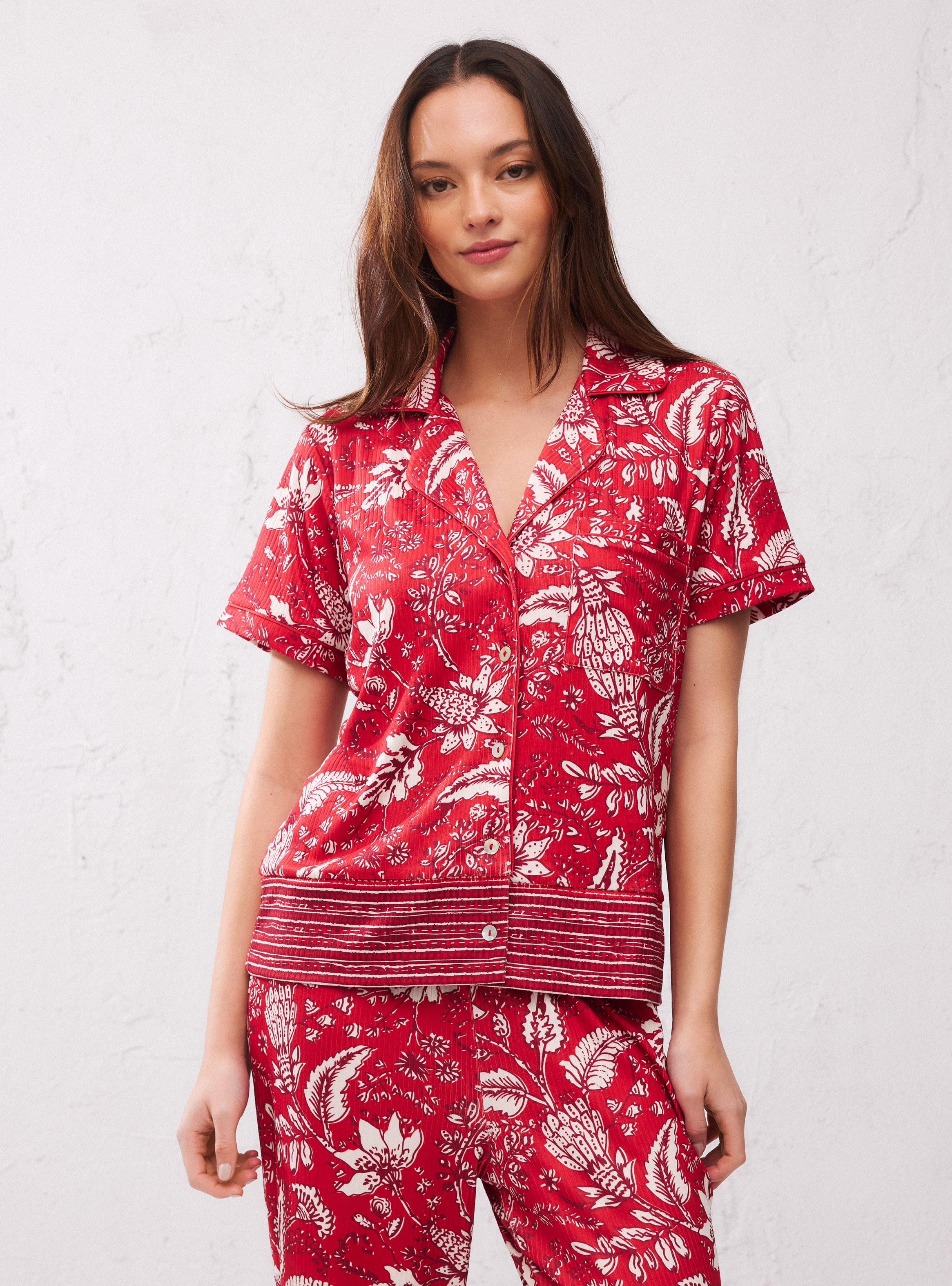 Pijama Camisero de Rib Elasticado Full Estampado-0