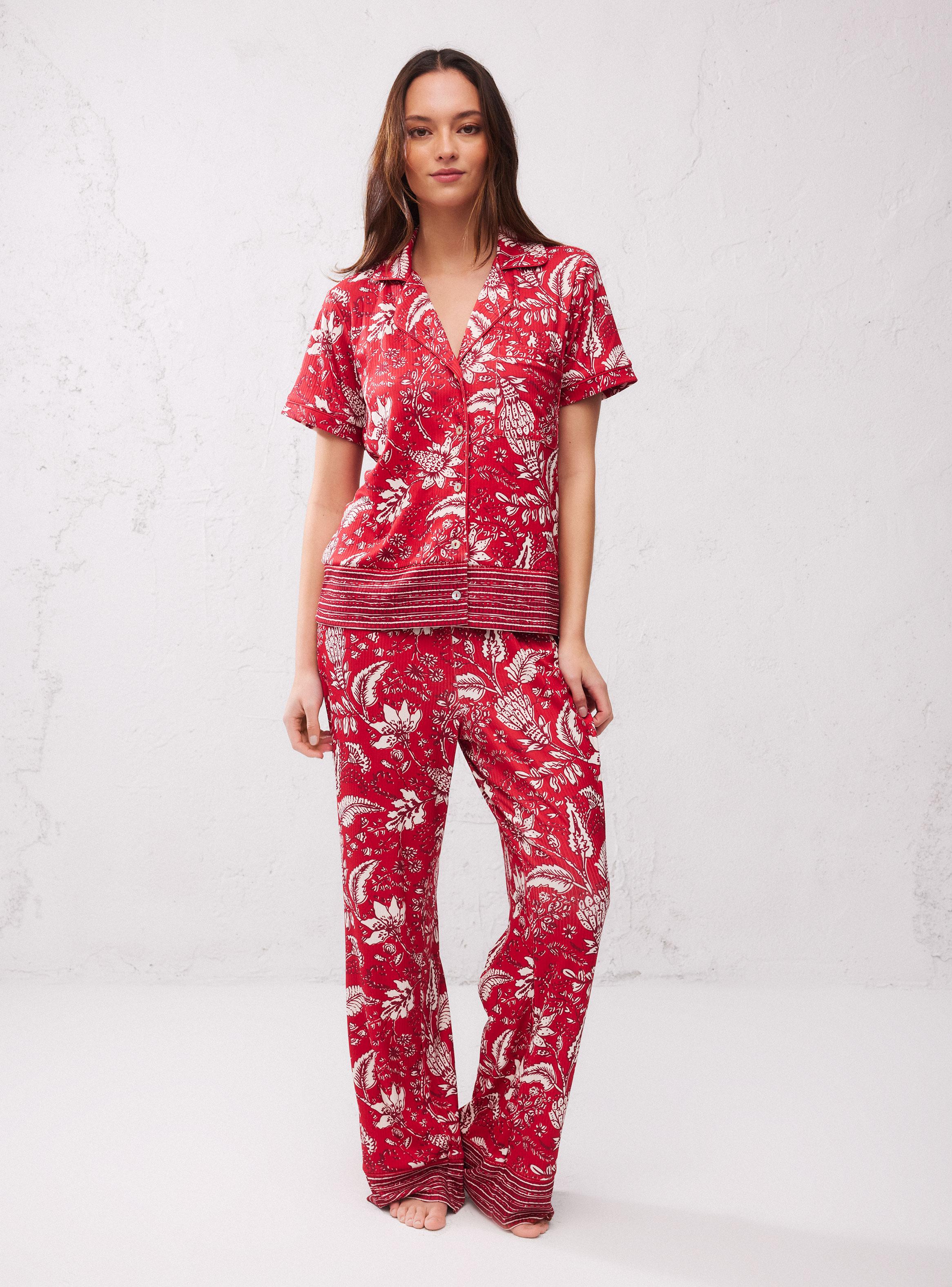 Pijama Camisero de Rib Elasticado Full Estampado-4