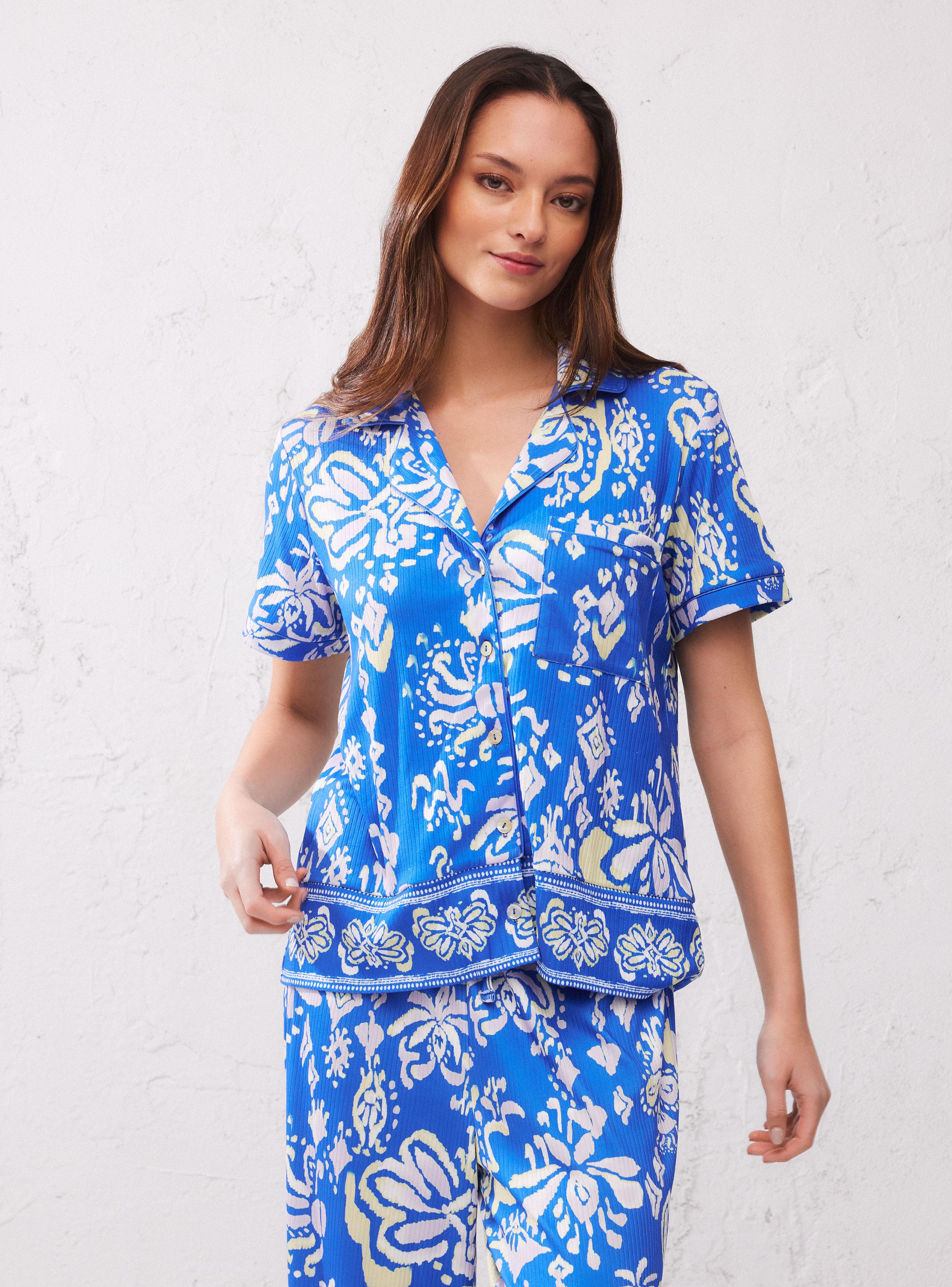 Pijama Camisero de Rib Elasticado Full Estampado-0