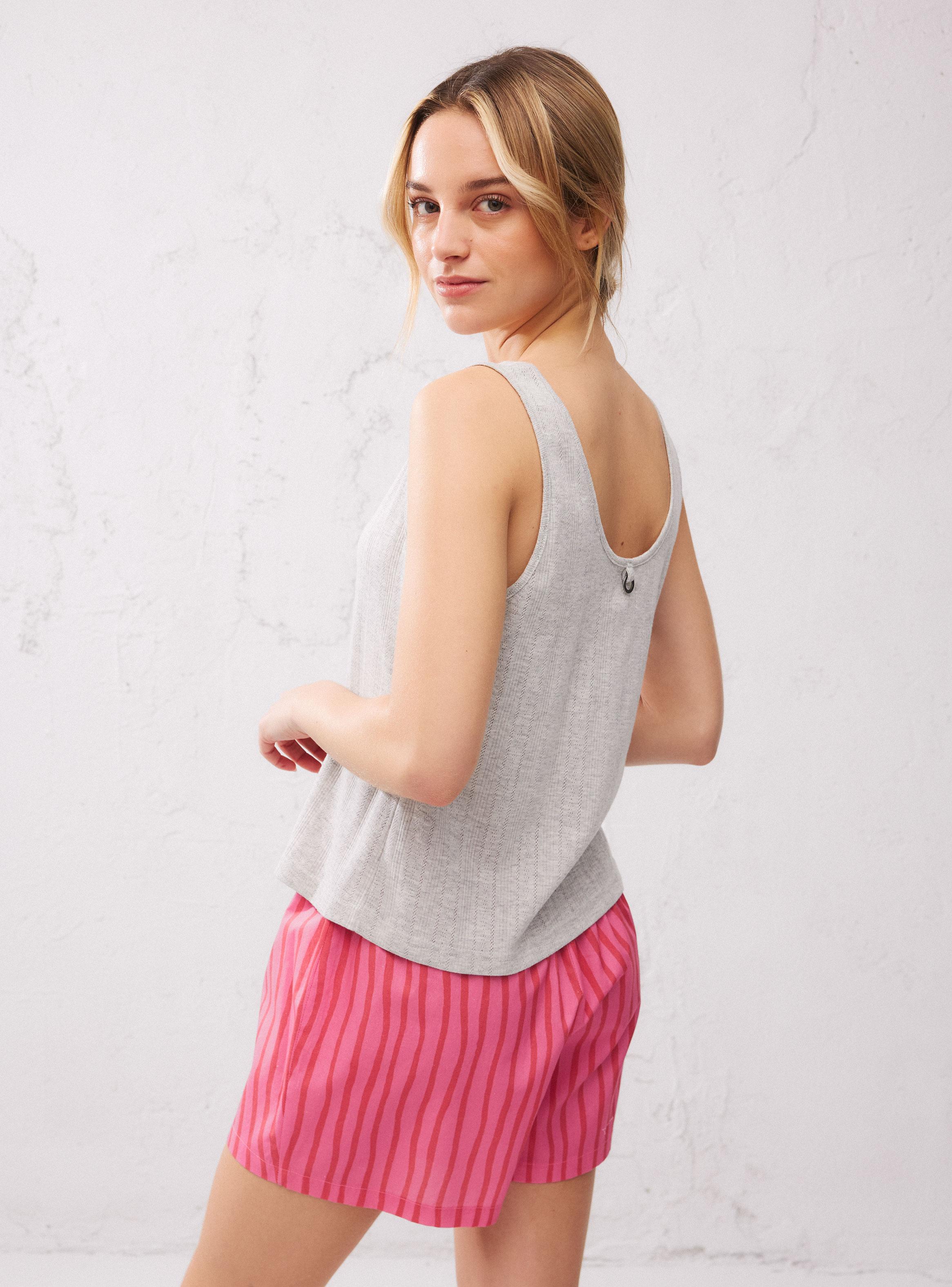 Pijama Top Tela Elasticada Jacquard Short Plano Full Print-1