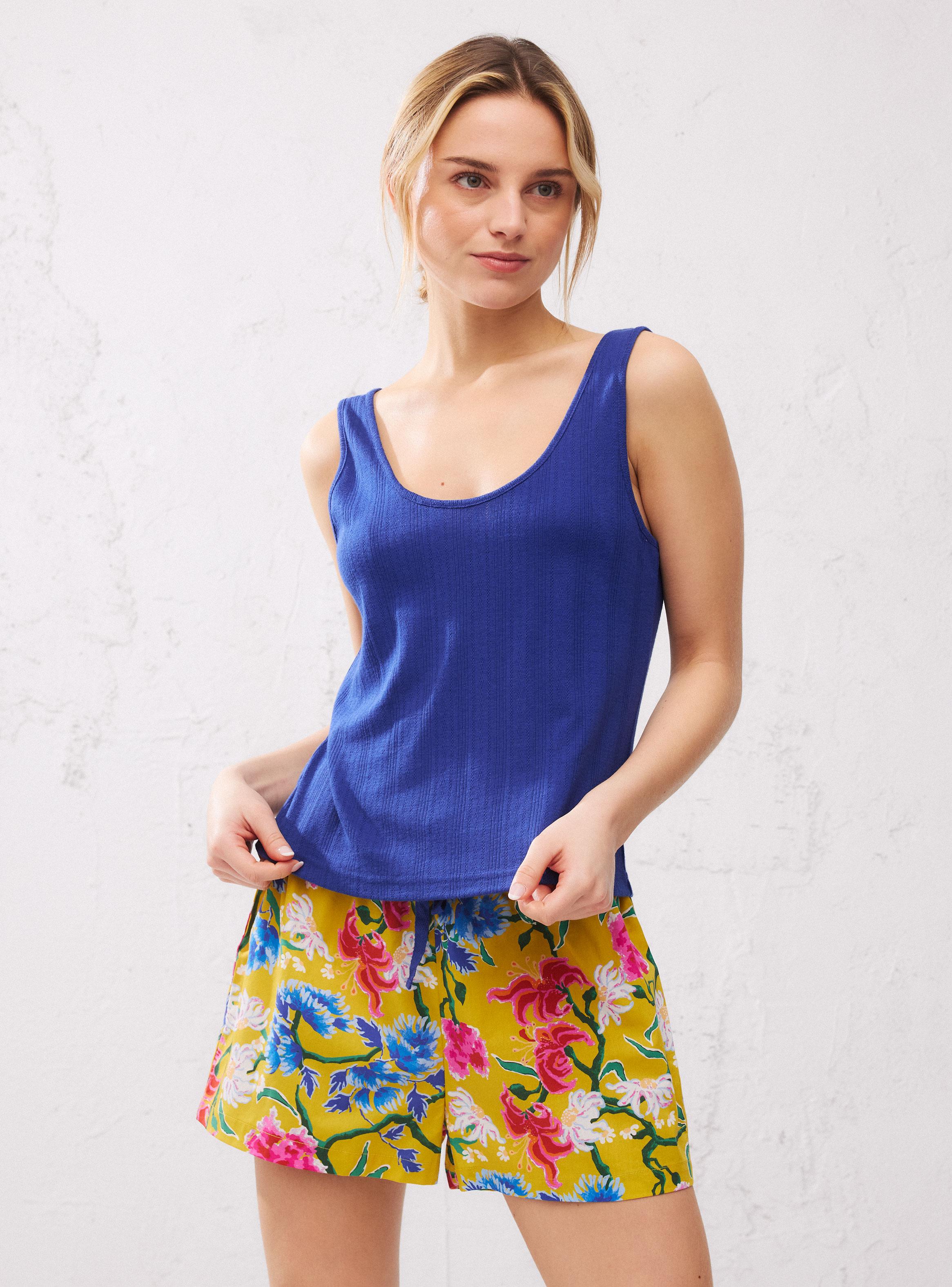 Pijama Top Tela Elasticada Jacquard Short Plano Full Print-0