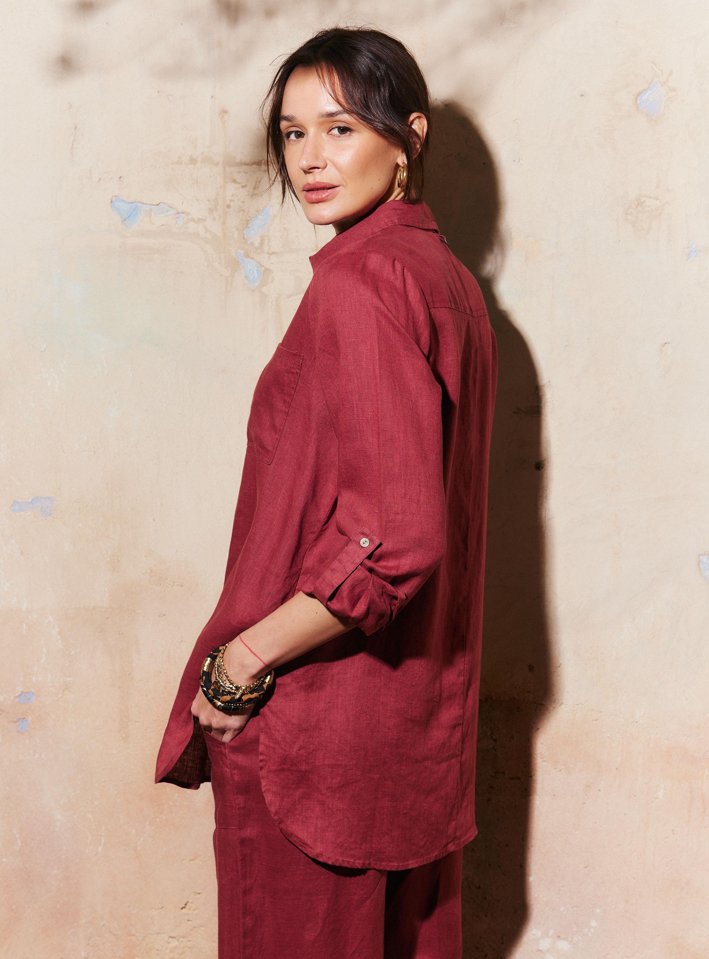 Blusa Camisera Larga Lino-1