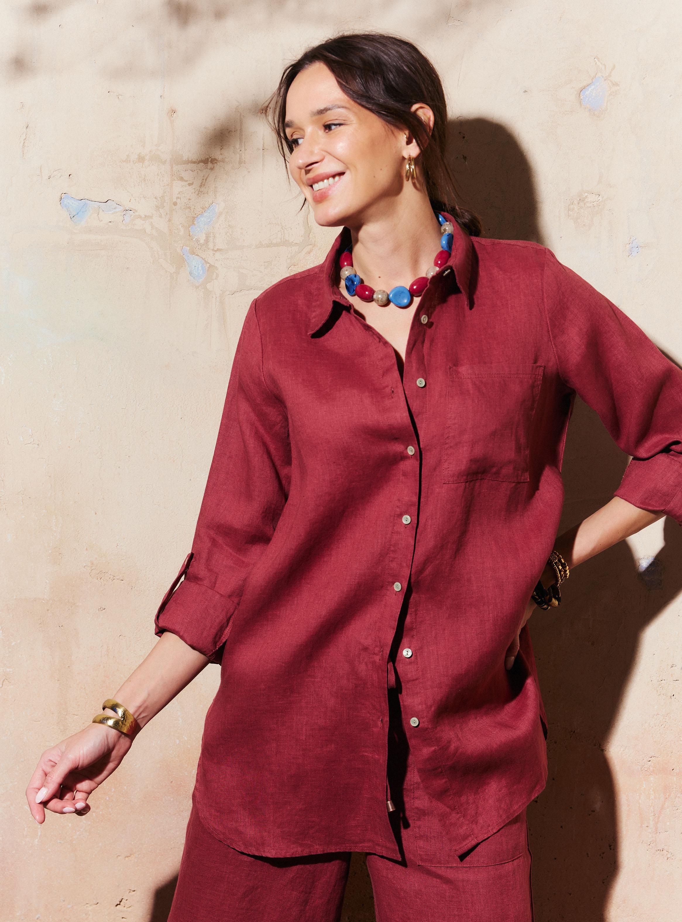 Blusa Camisera Larga Lino-0