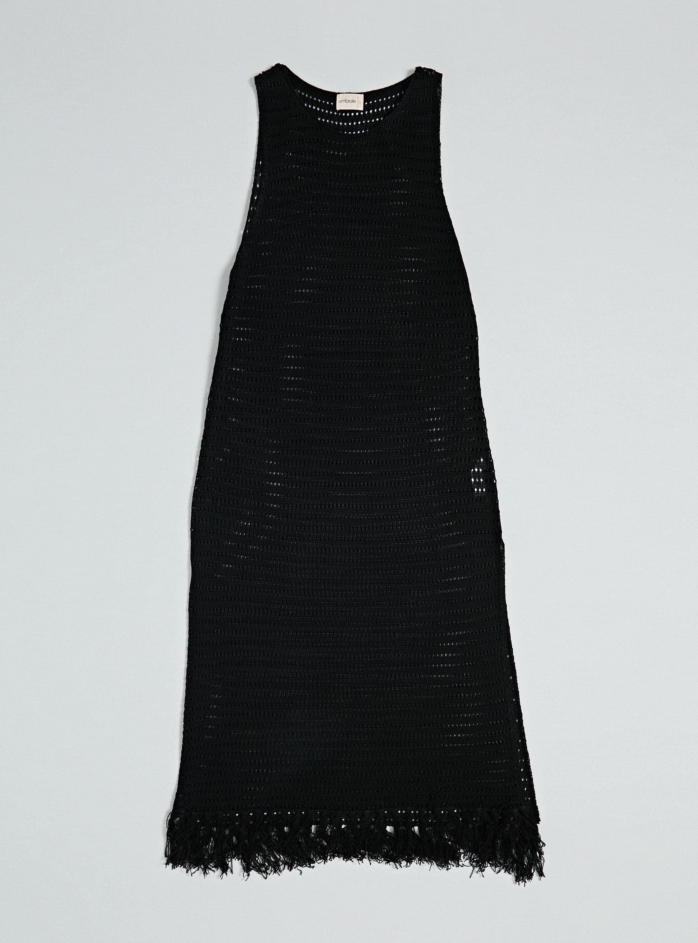 Vestido Tejido Calado con Detalle de Flecos-0