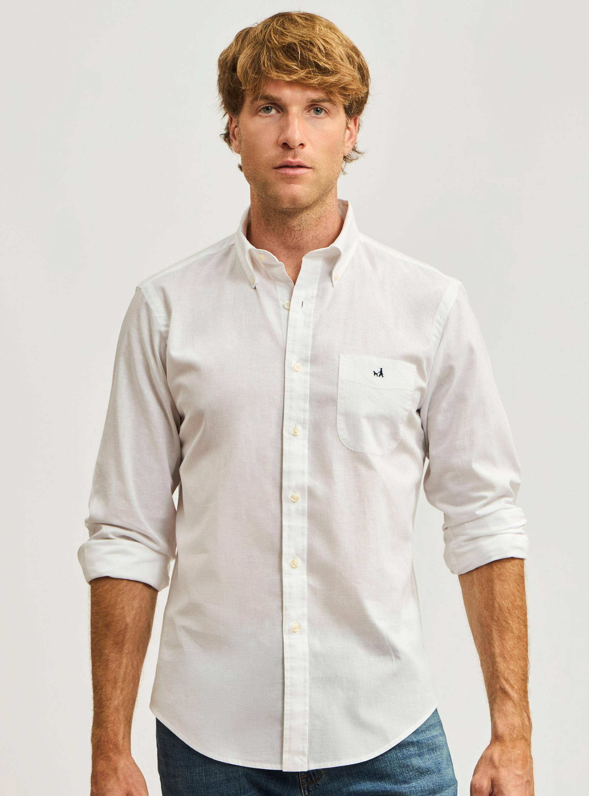 Camisa Button Down Lino Blanco-0