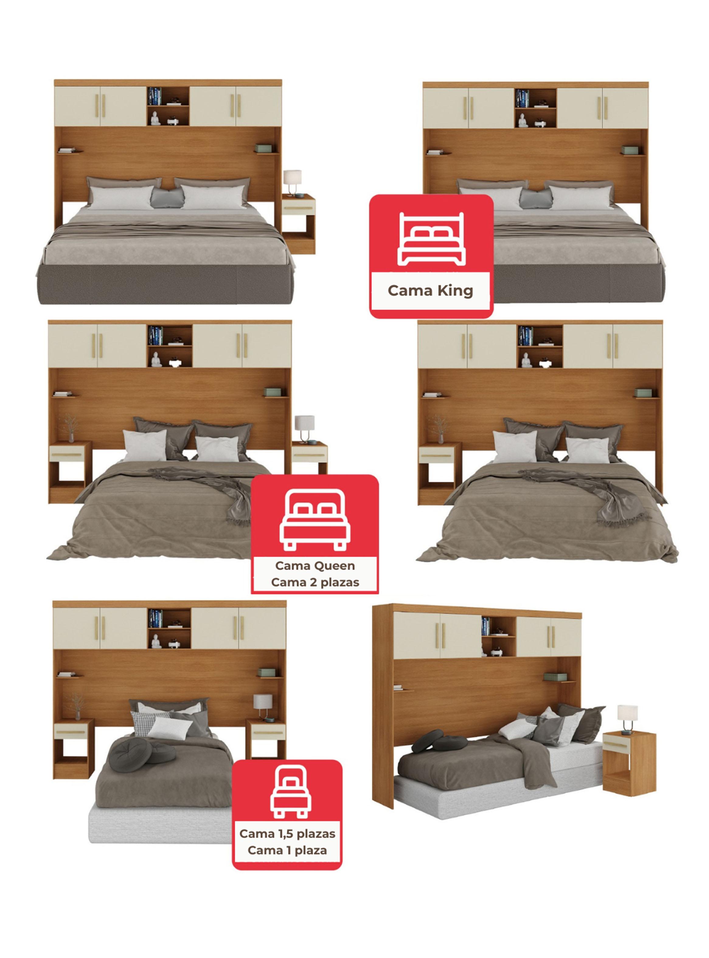 Set Dormitorio Trasera Aéreo + 2 Veladores Canela Off White-2