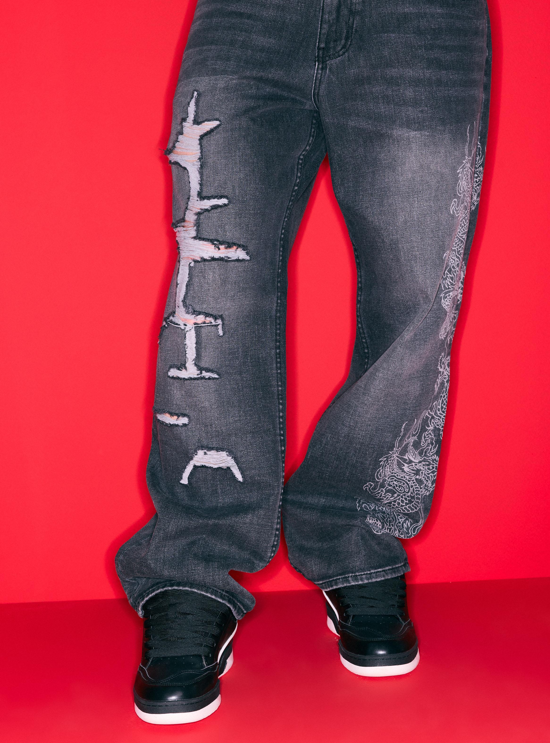 Jeans Ed Hardy Roturas y Estampado Un Costado-5