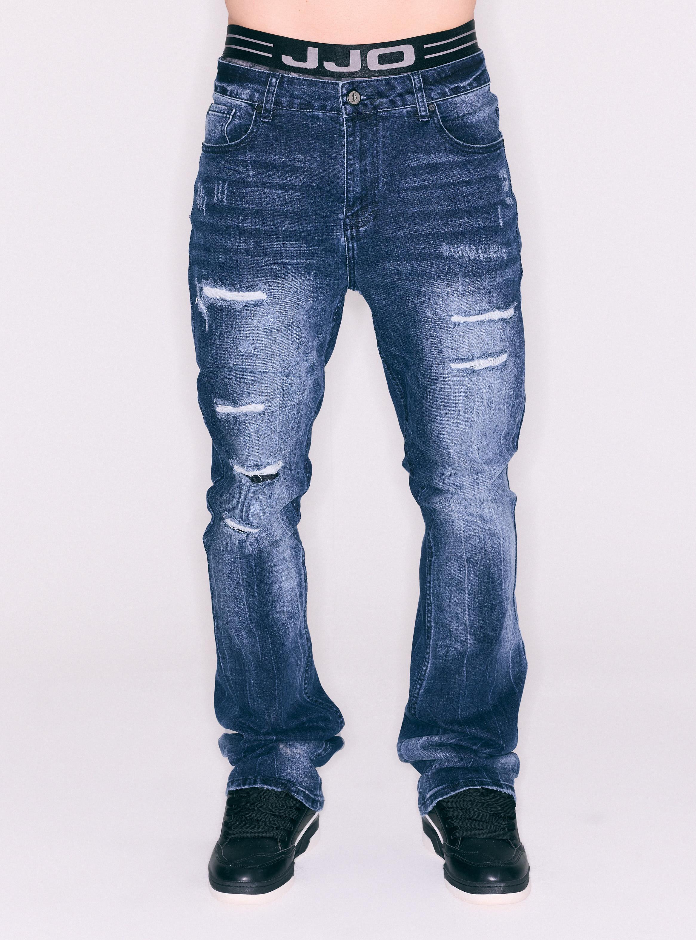 Jeans Skinny Flare Lavado Contrastado y Roturas-0