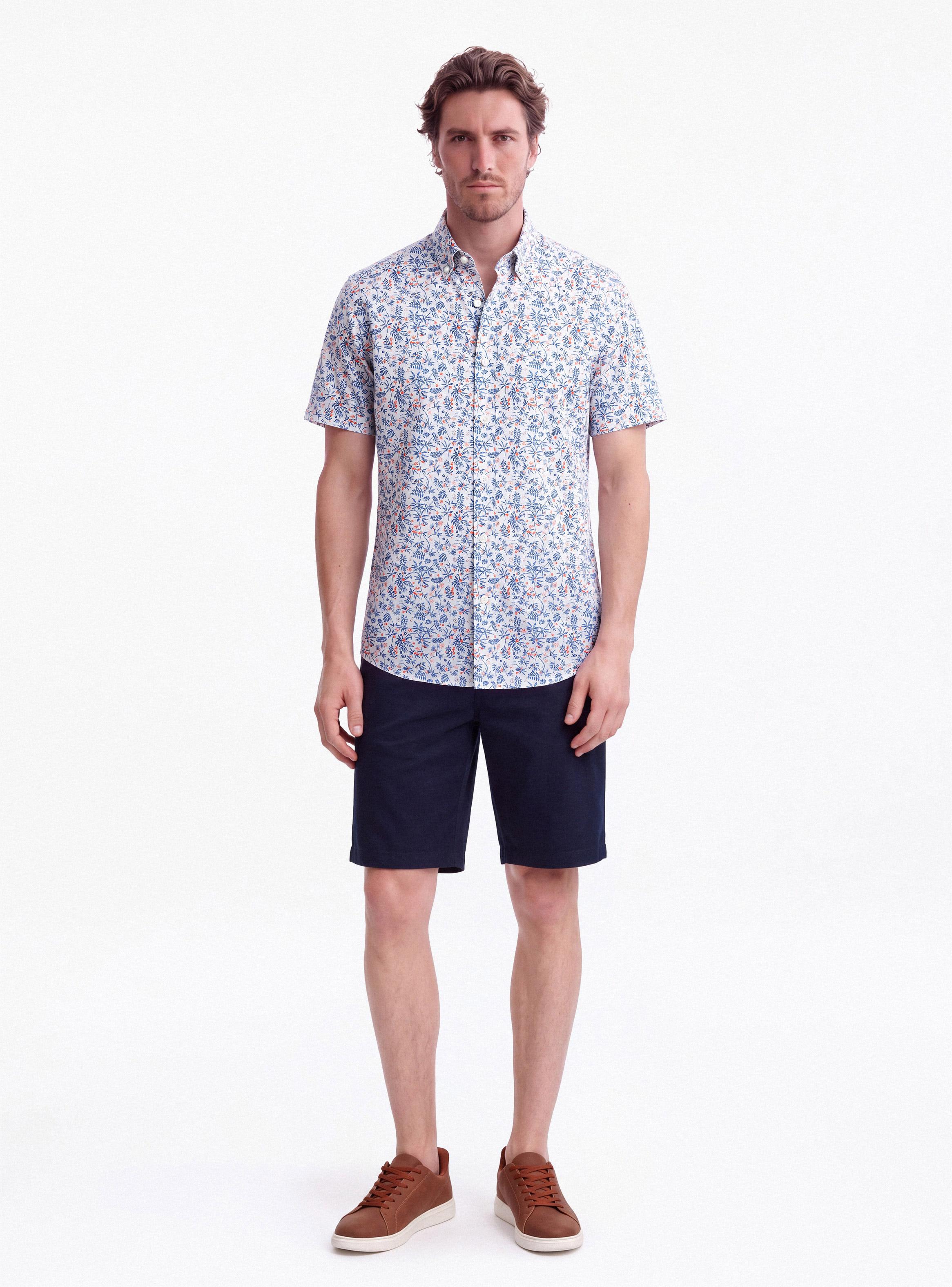 Camisa Manga Corta Viscoa y Lino Mini Print-4