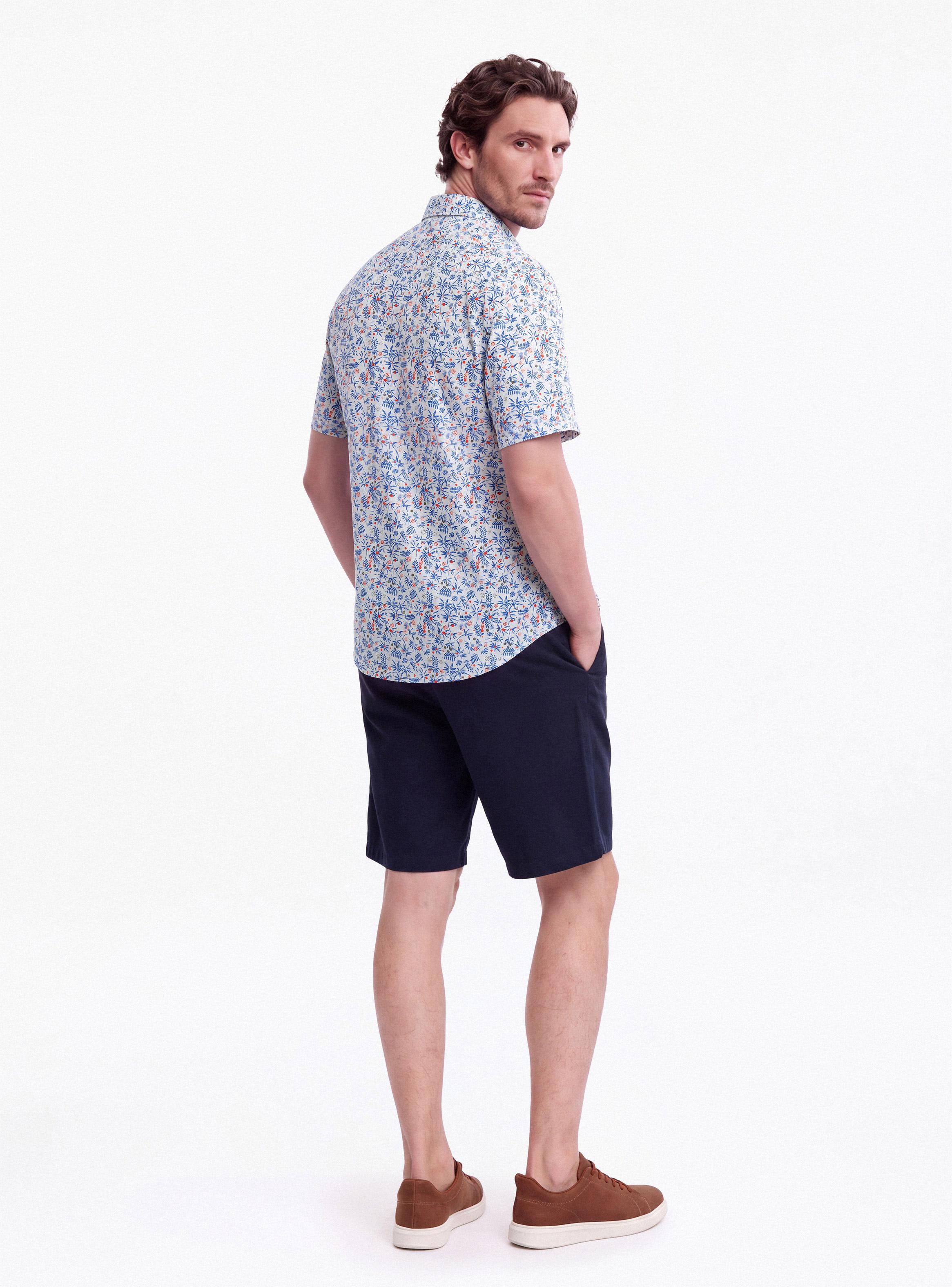 Camisa Manga Corta Viscoa y Lino Mini Print-5