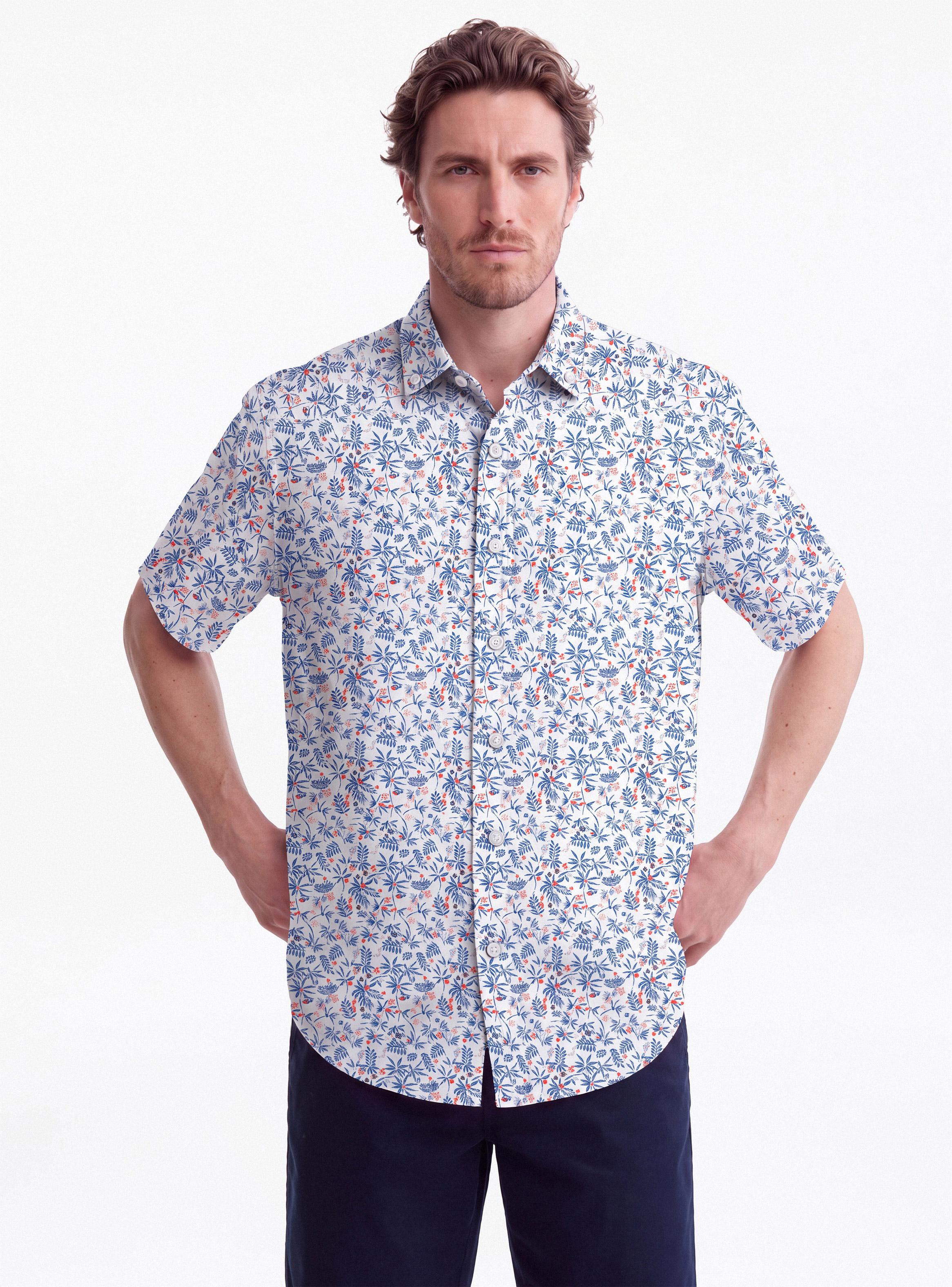Camisa Manga Corta Viscoa y Lino Mini Print-0