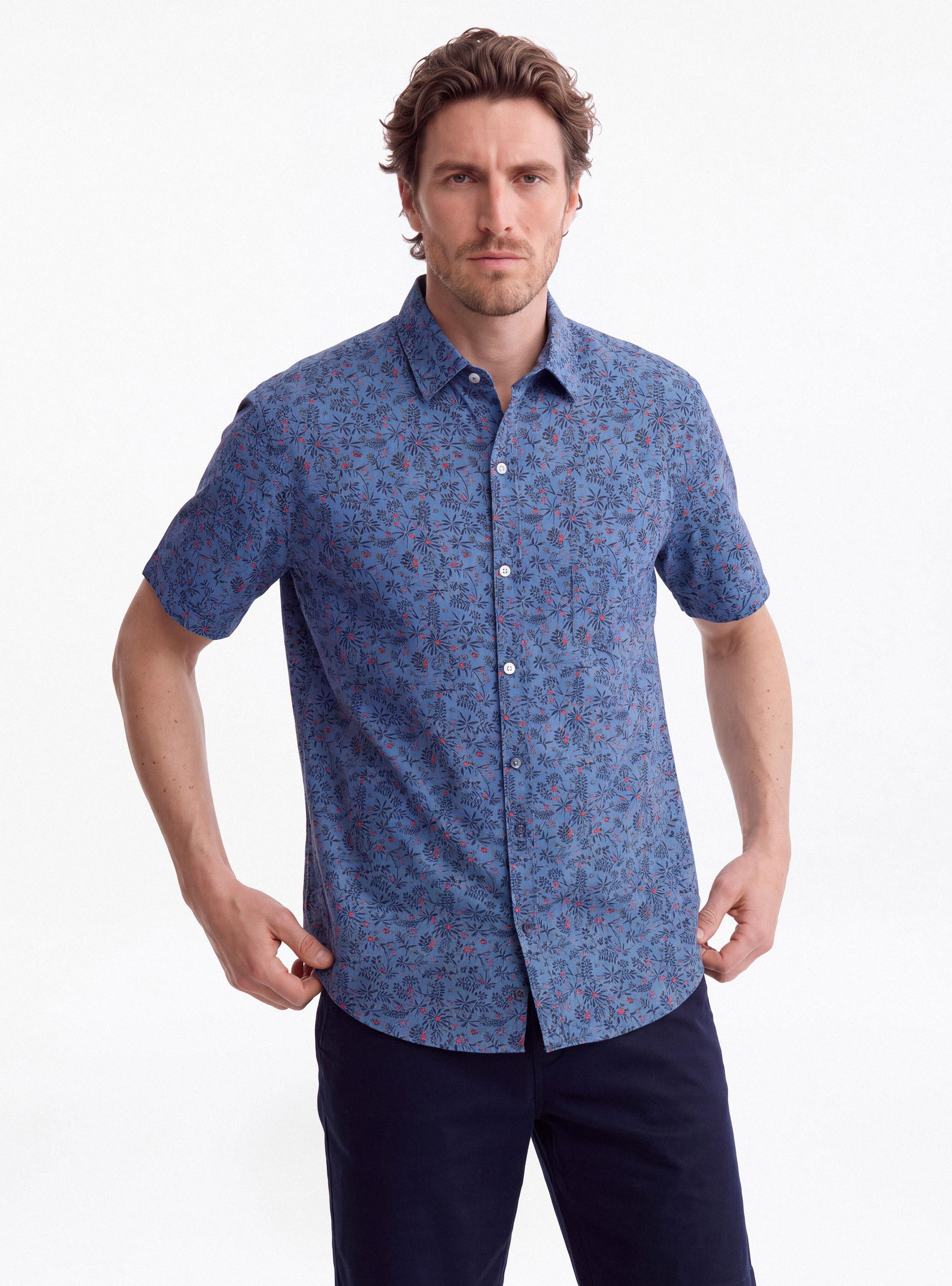 Camisa Manga Corta Viscoa y Lino Mini Print-0
