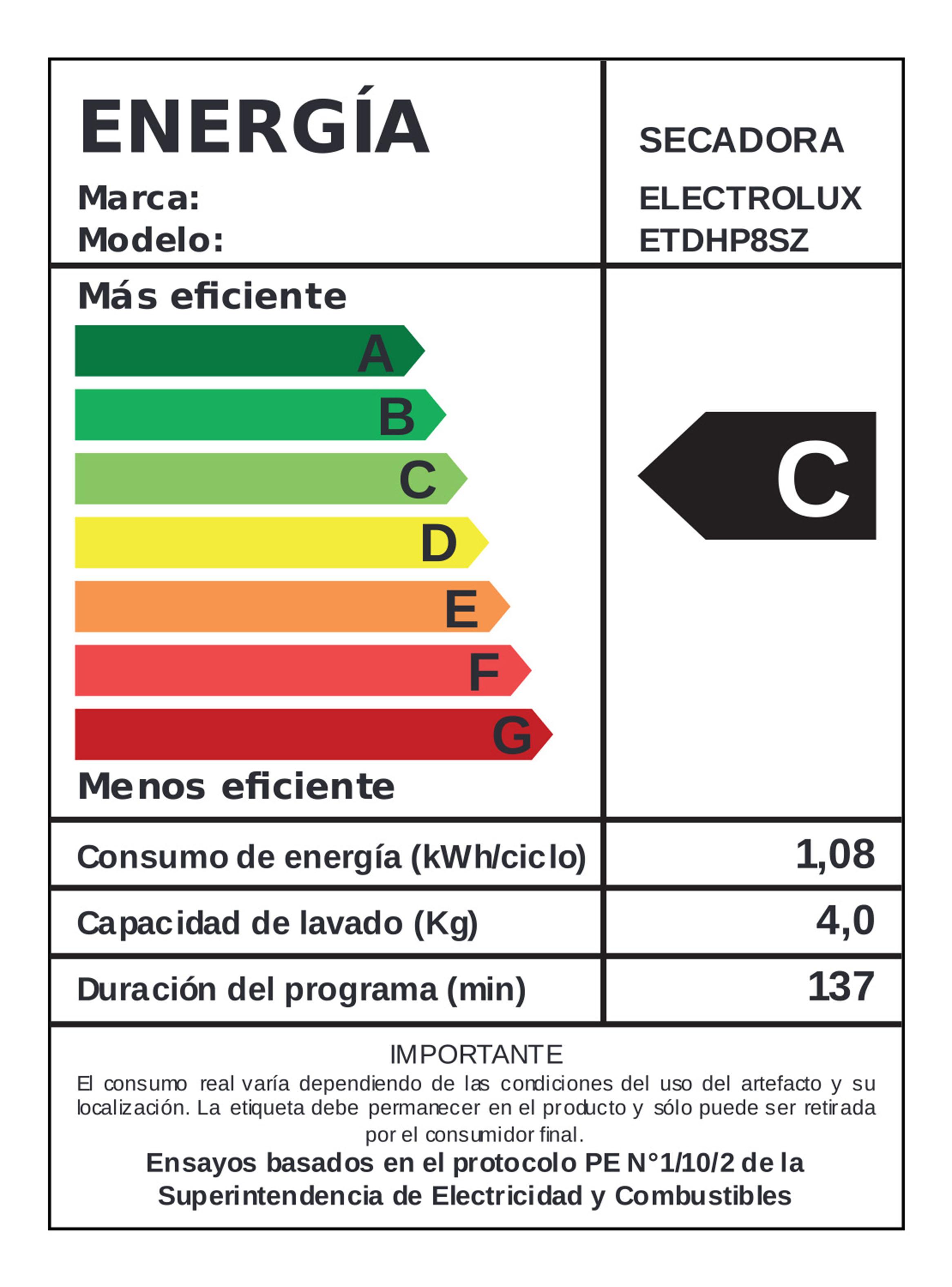 Secadora Carga Frontal 8 kg ETDHP8SZ-6