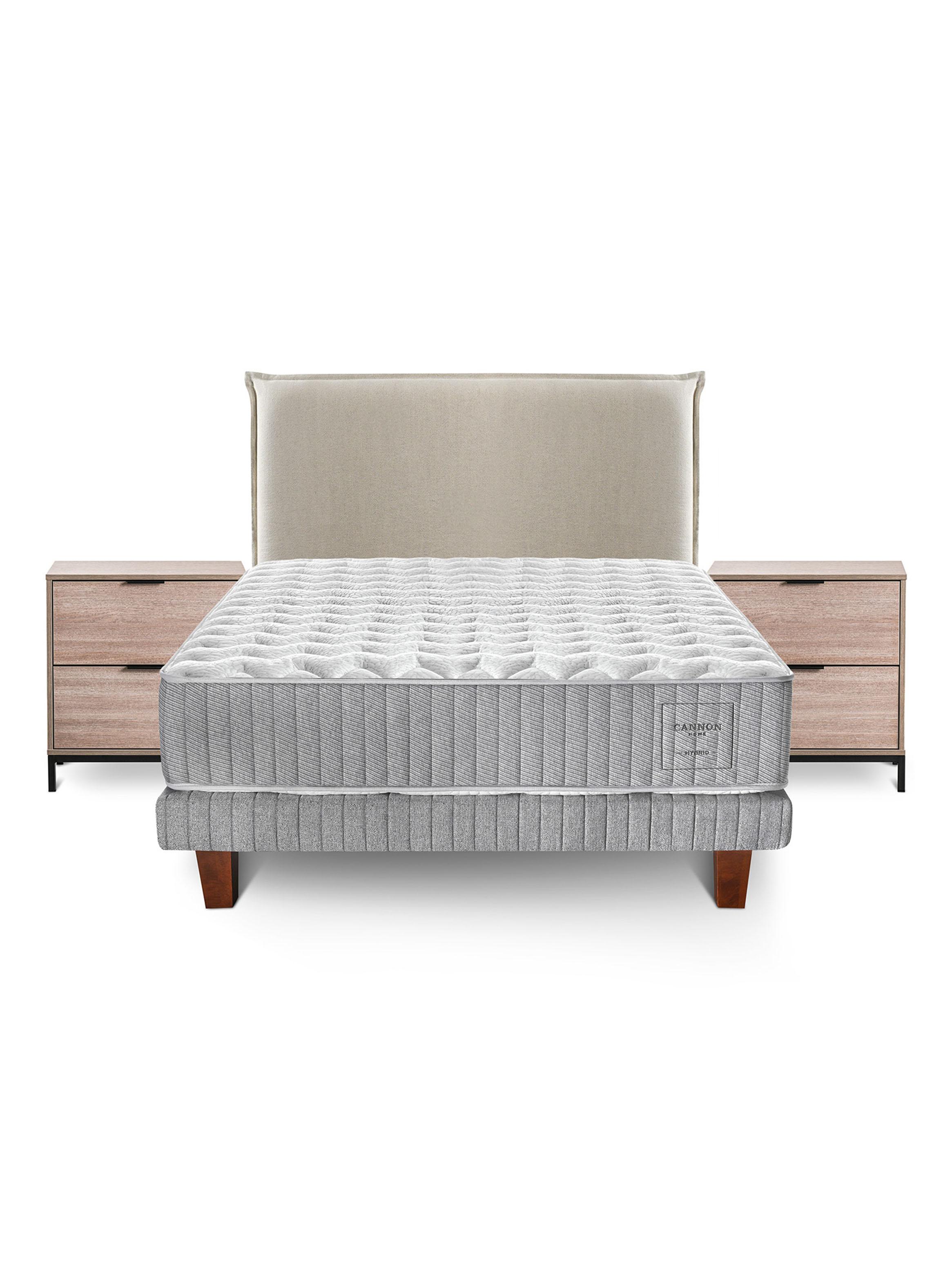 Cama Europea Hybrid Cotton 2 Plazas Base Dividida + Respaldo + Veladores Volga-1