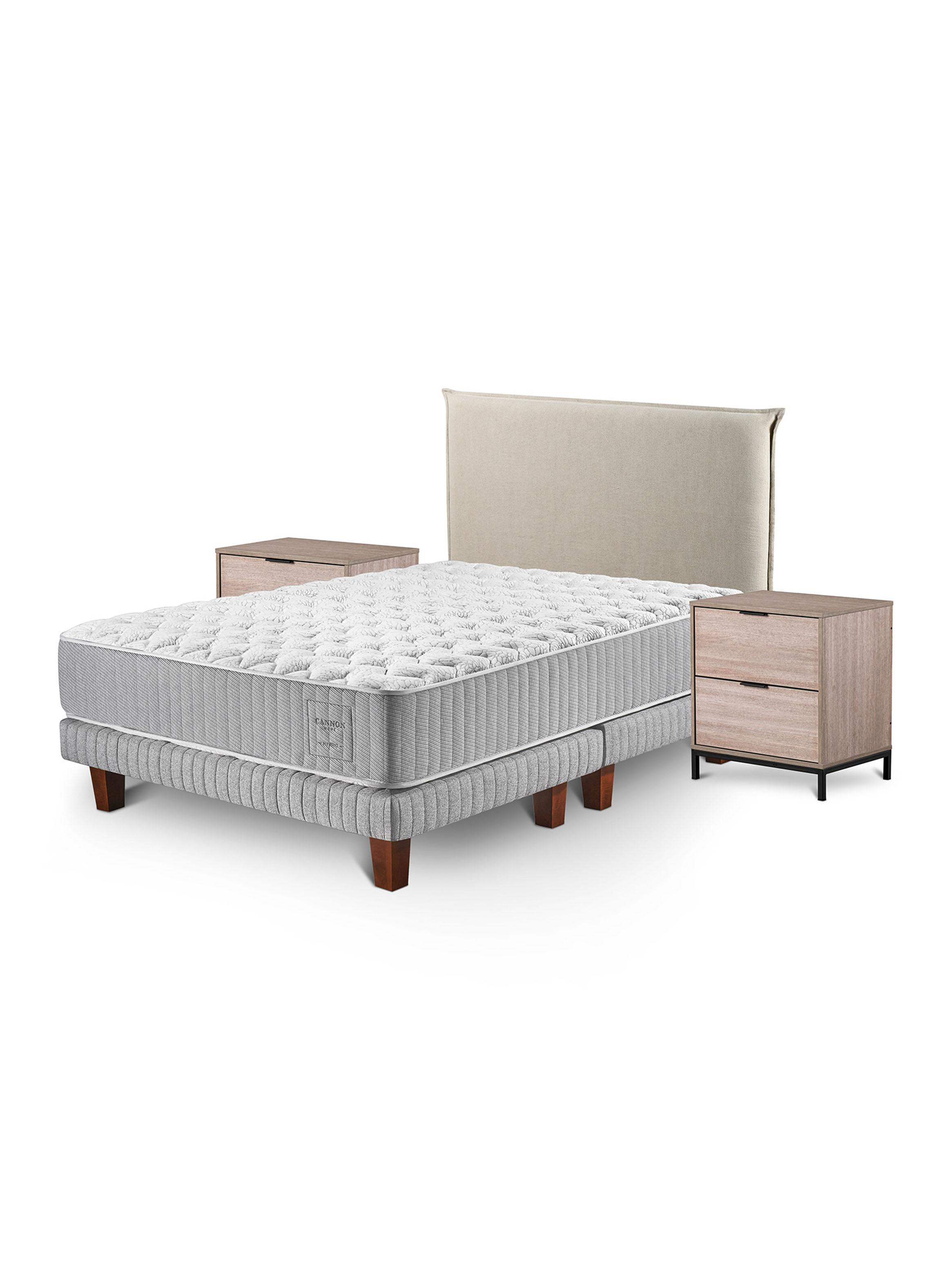 Cama Europea Hybrid Cotton 2 Plazas Base Dividida + Respaldo + Veladores Volga-0