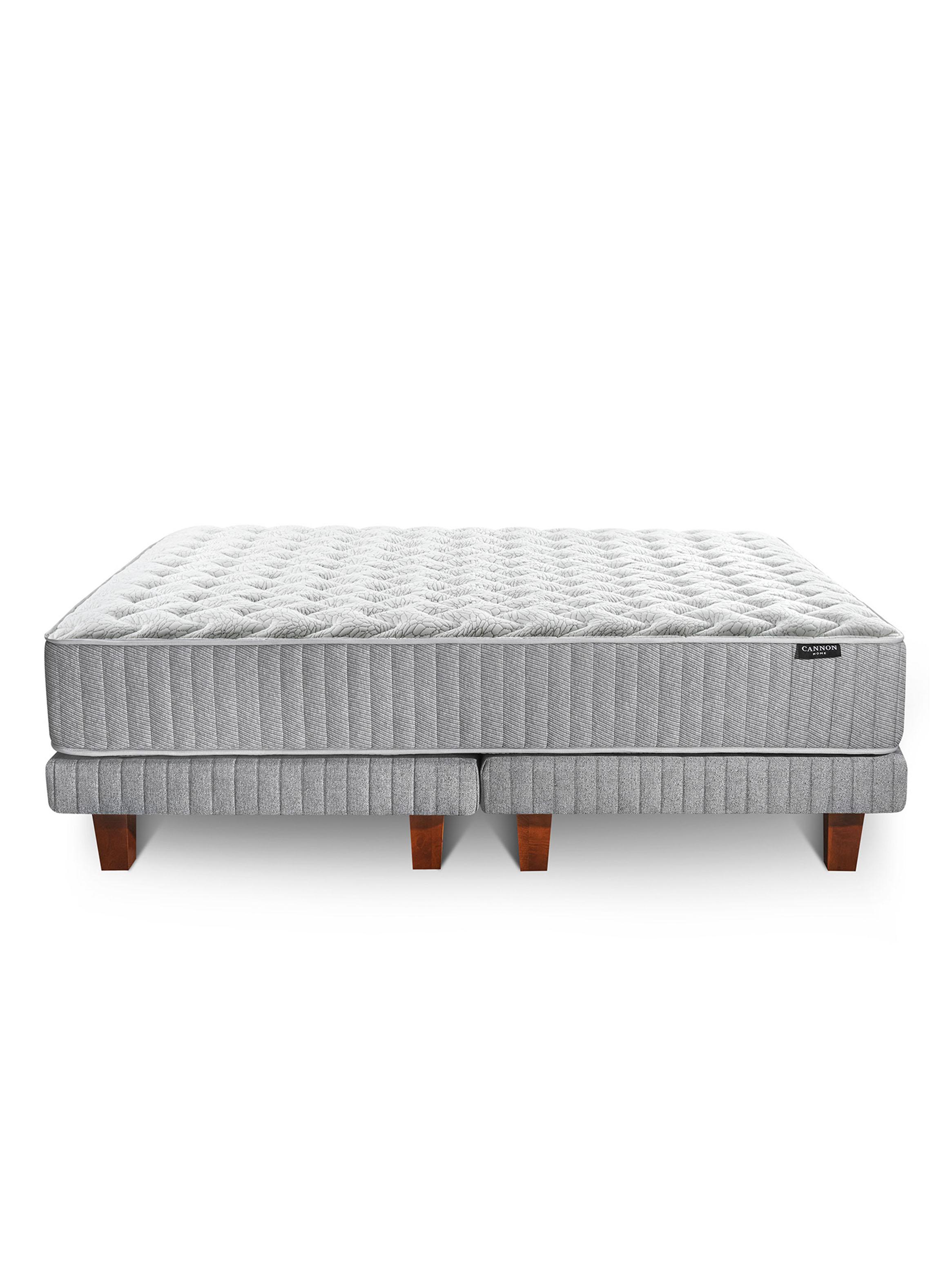 Cama Europea Hybrid Cotton King Base Dividida + Respaldo Lino Gris-2