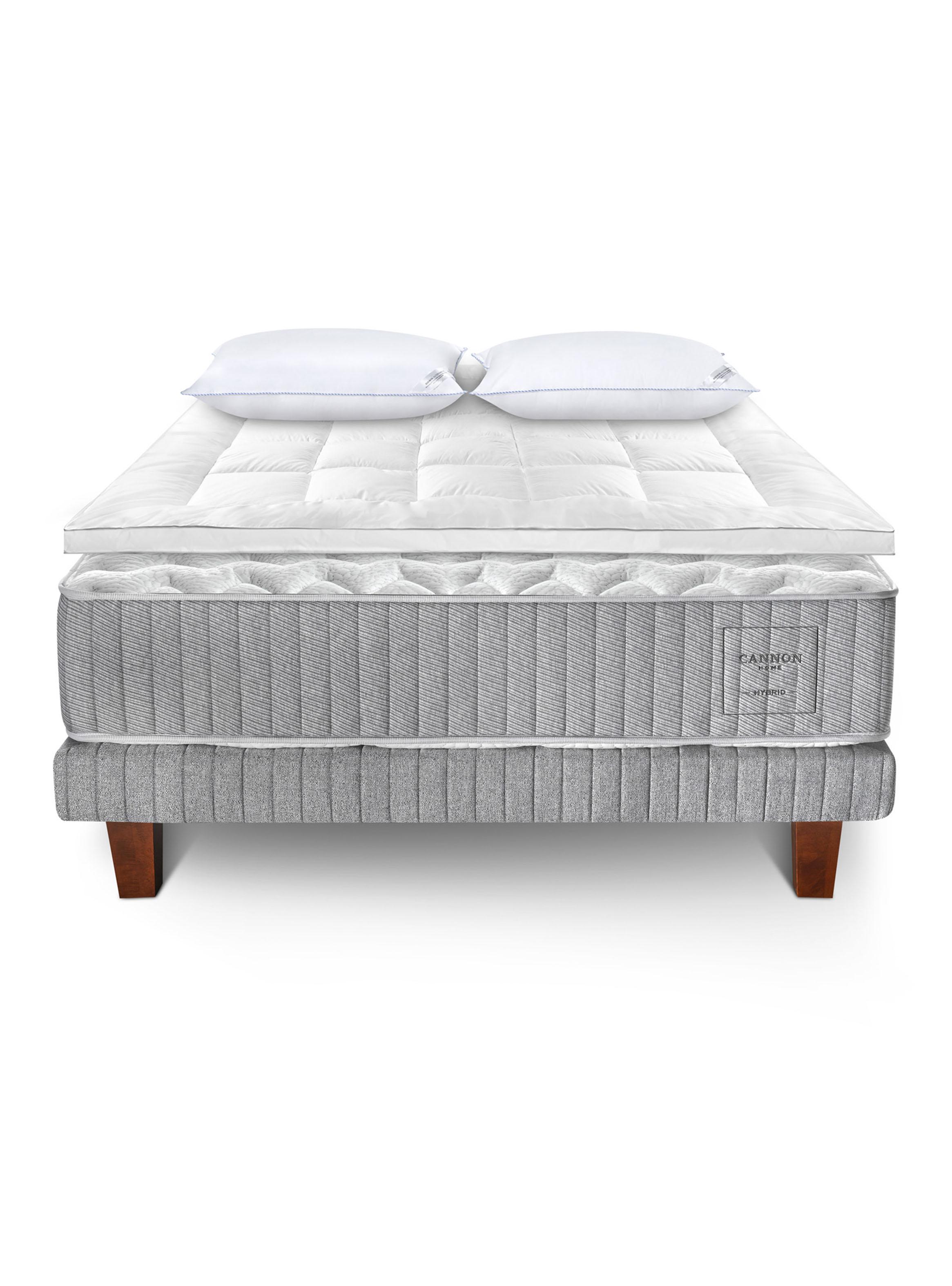 Cama Europea Hybrid Cotton King Base Dividida + Almohadas + Topper-1