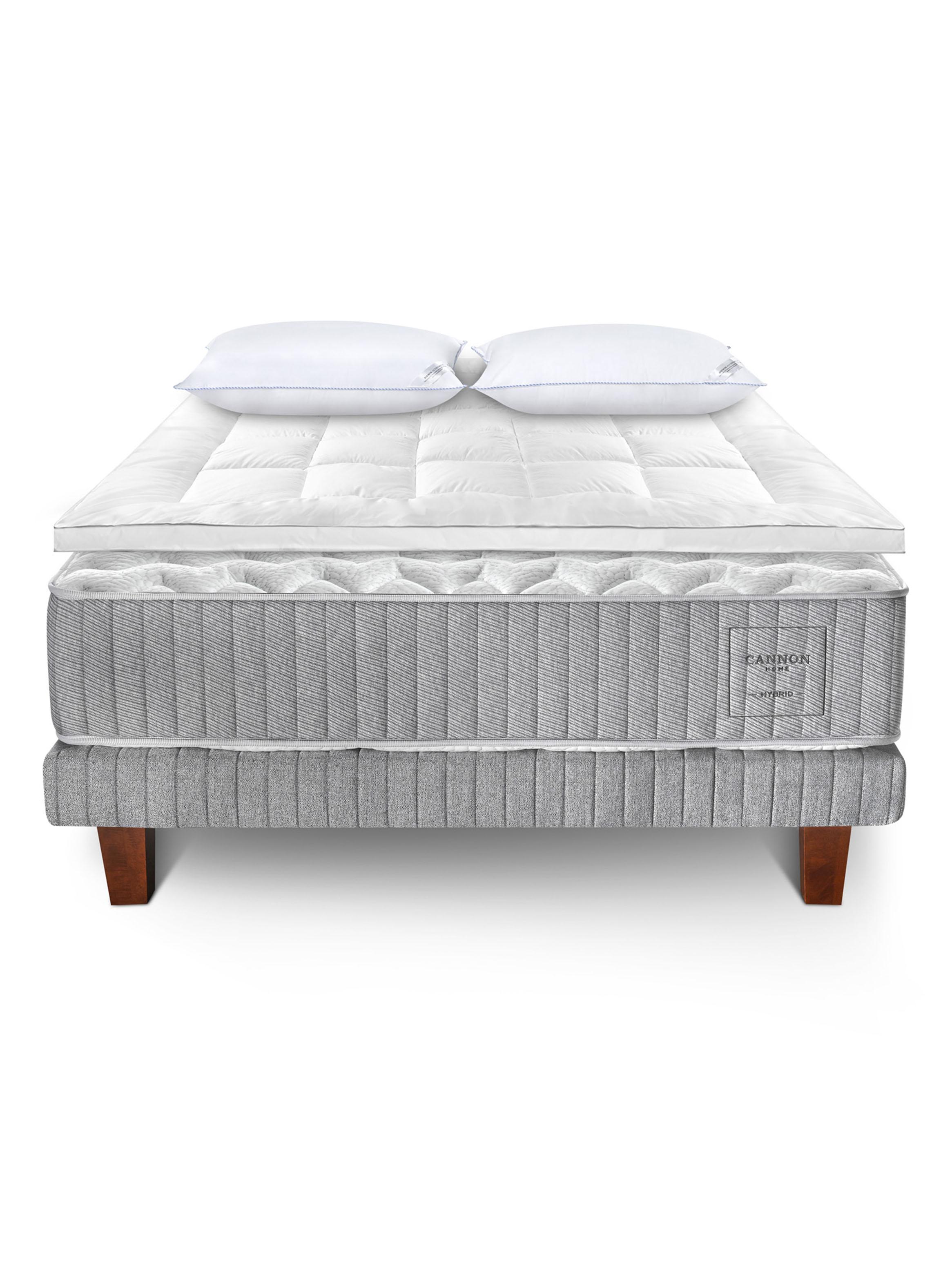 Cama Europea Hybrid Cotton Súper King Base Dividida + Topper + Almohada Down Alternative-1