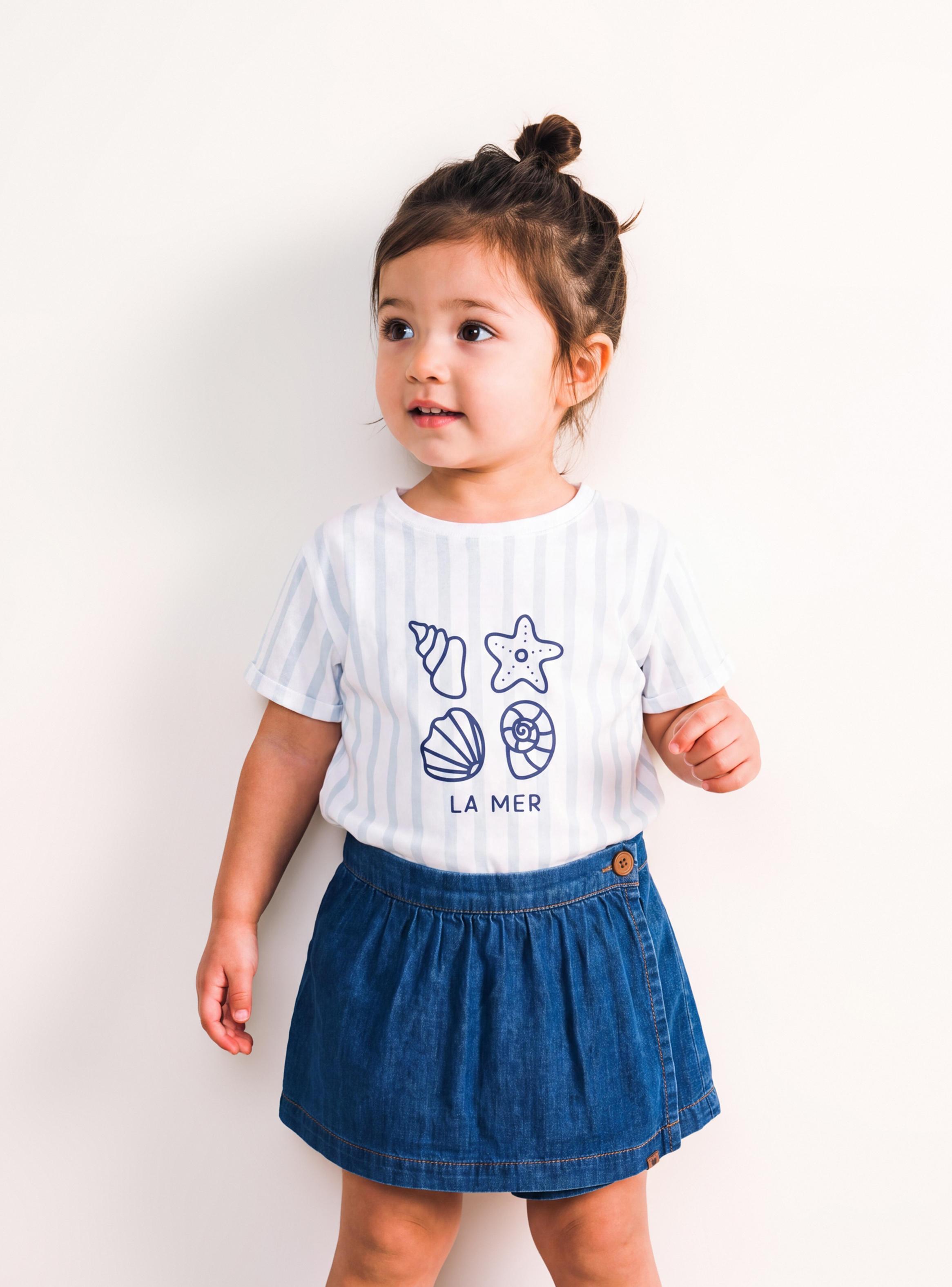 Polera Diseño Manga Corta con Cuello Redondo Niña-0
