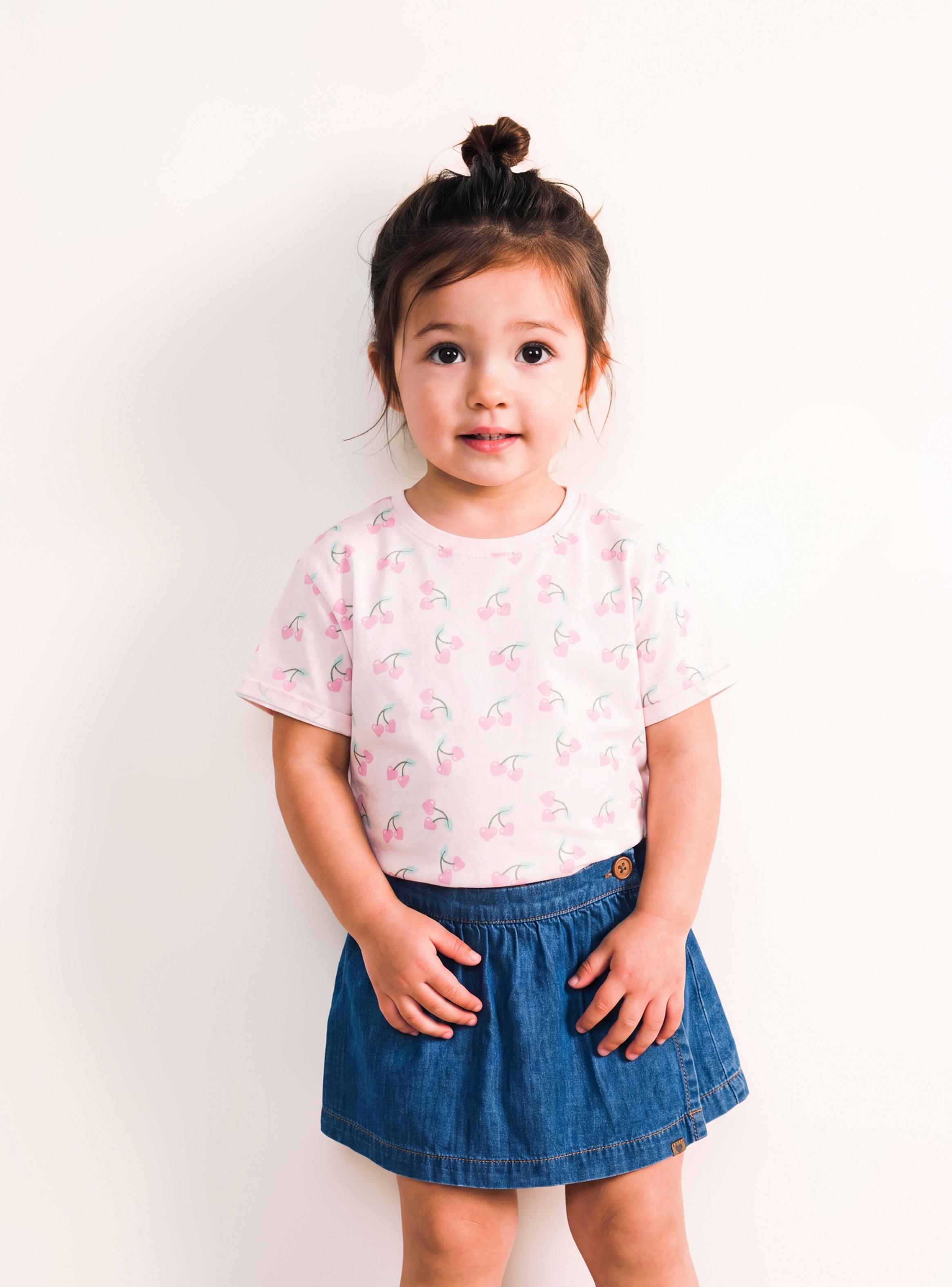 Polera Diseño Manga Corta con Cuello Redondo Niña-0