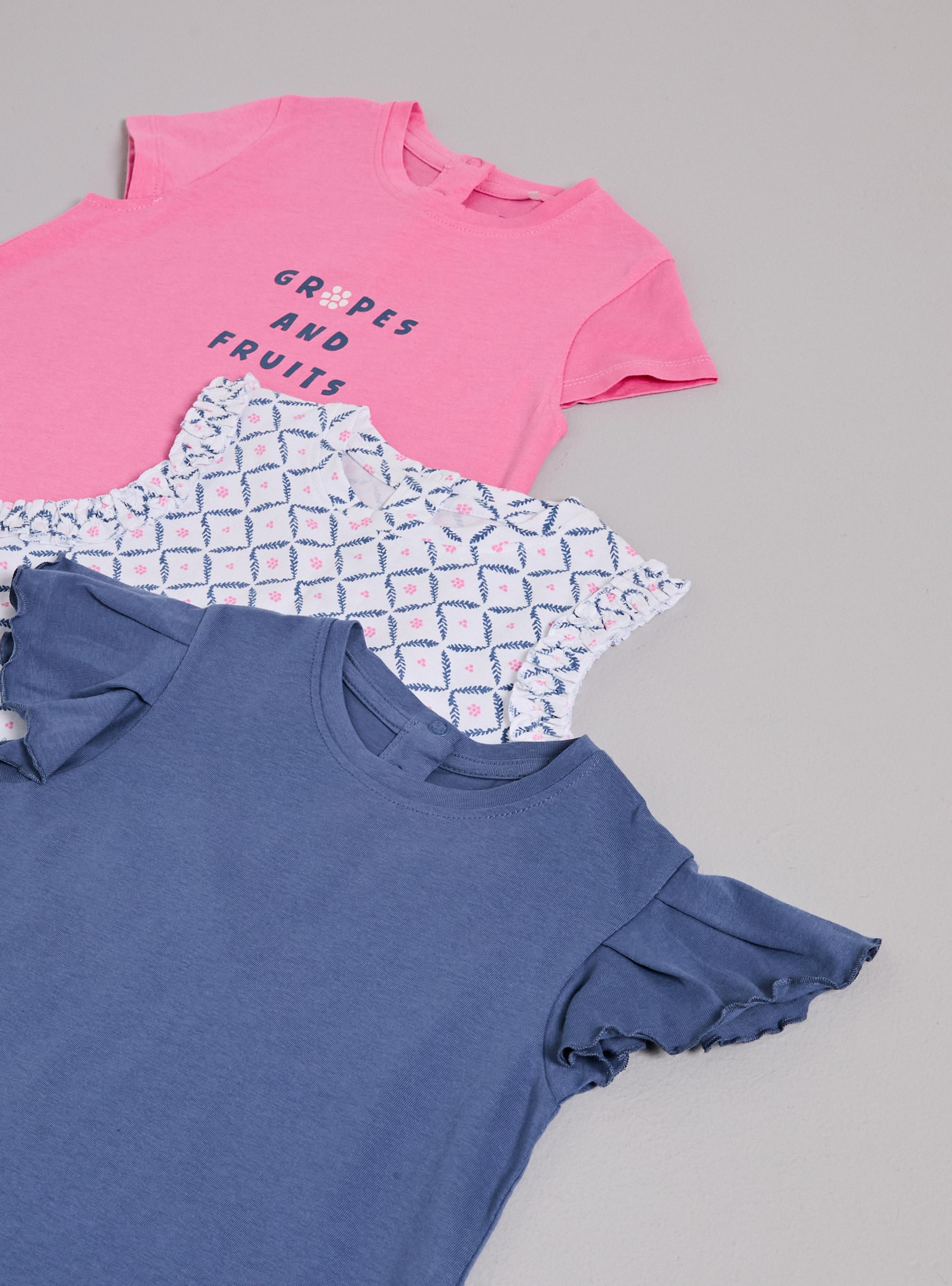 Polera Tripack Manga Corta con Diseño Estampado y Liso-2