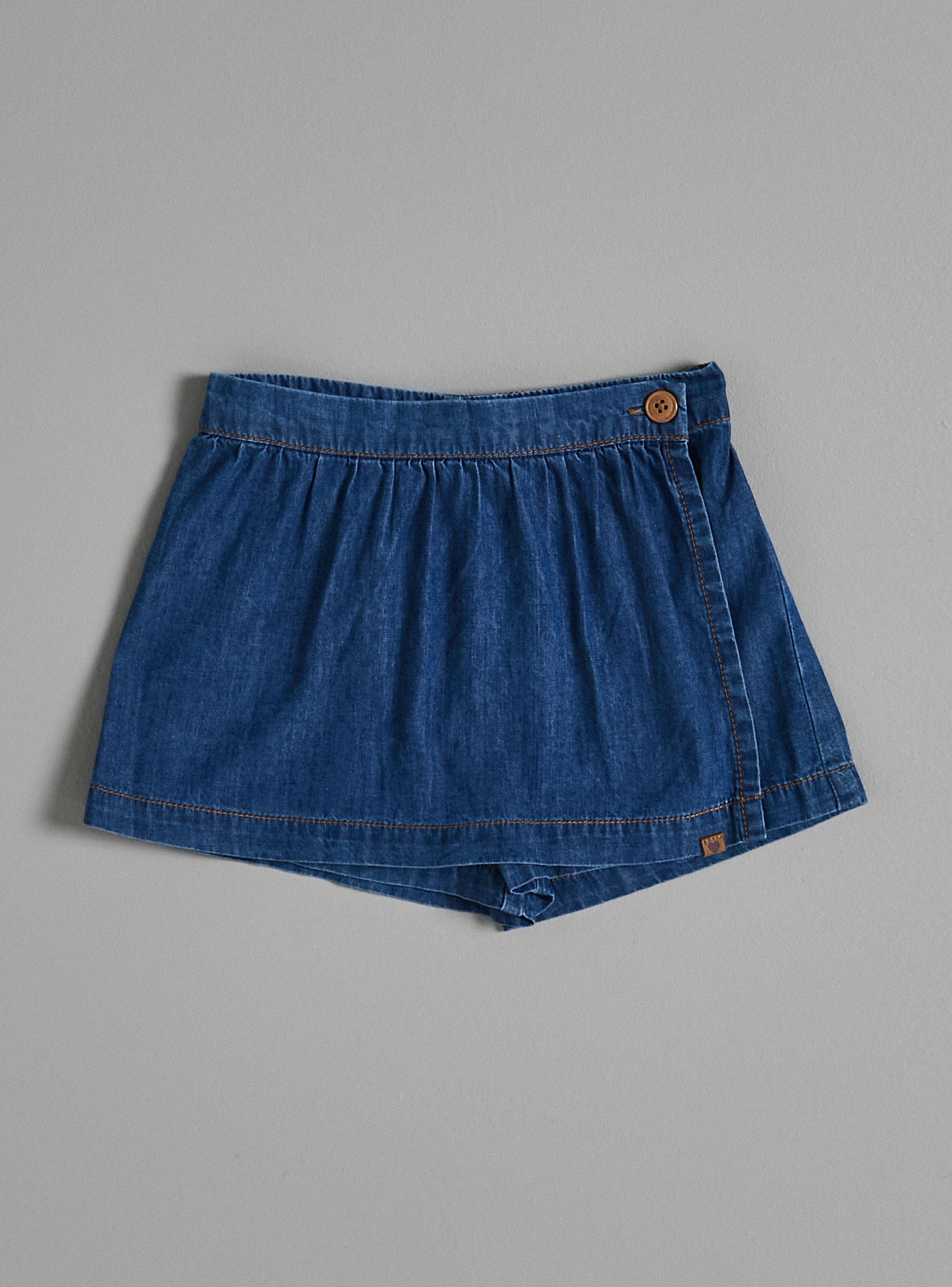 Short Skort Pretina Elástica con Botón Denim-1