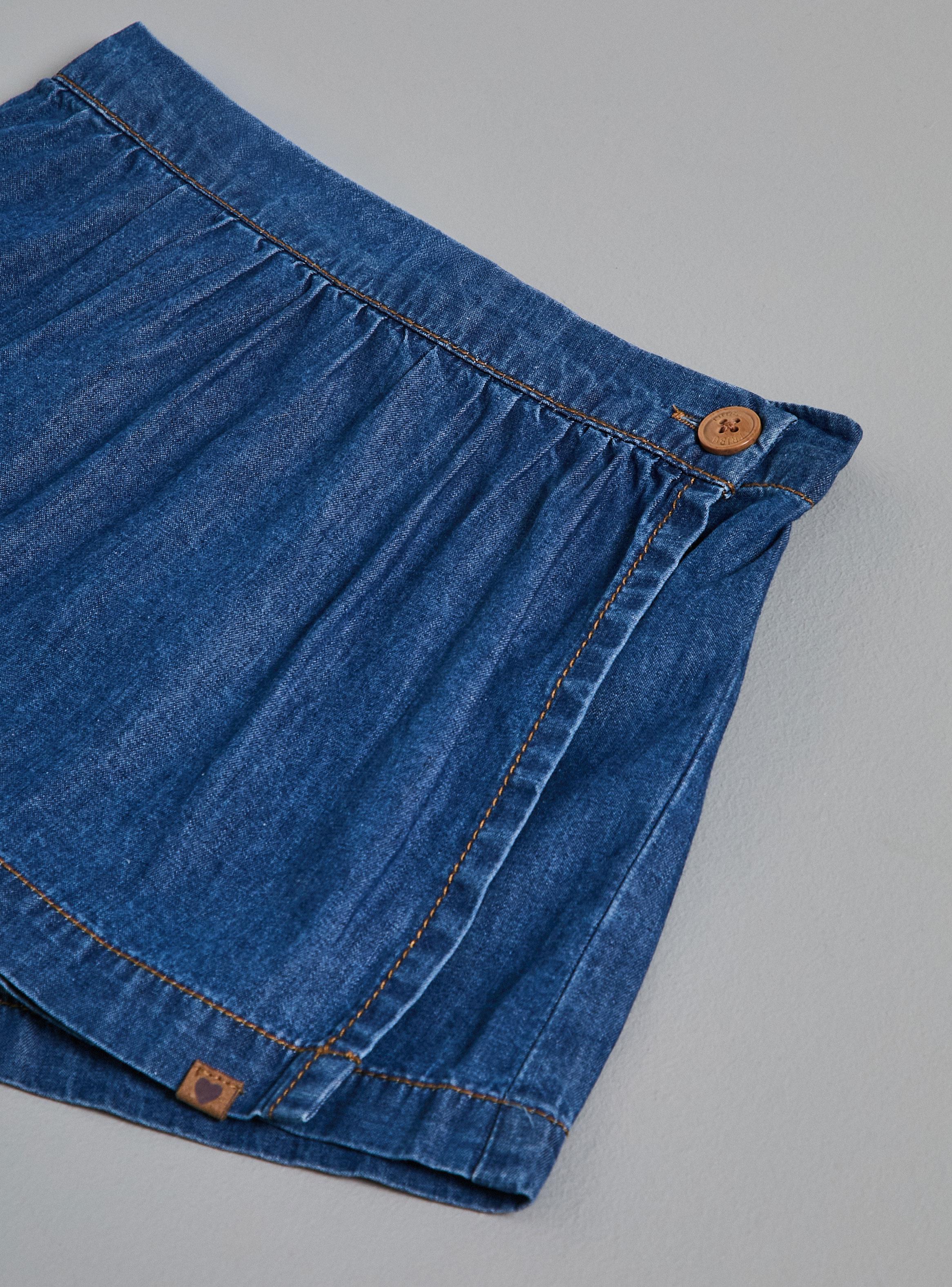 Short Skort Pretina Elástica con Botón Denim-3