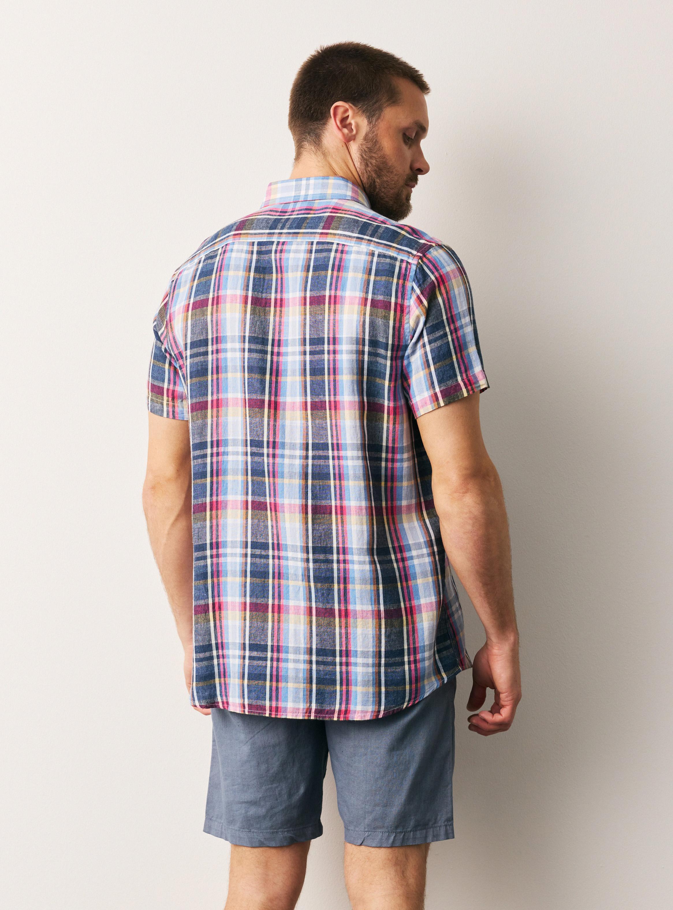 Camisa Manga Corta Lino Rayón Cuadros-1
