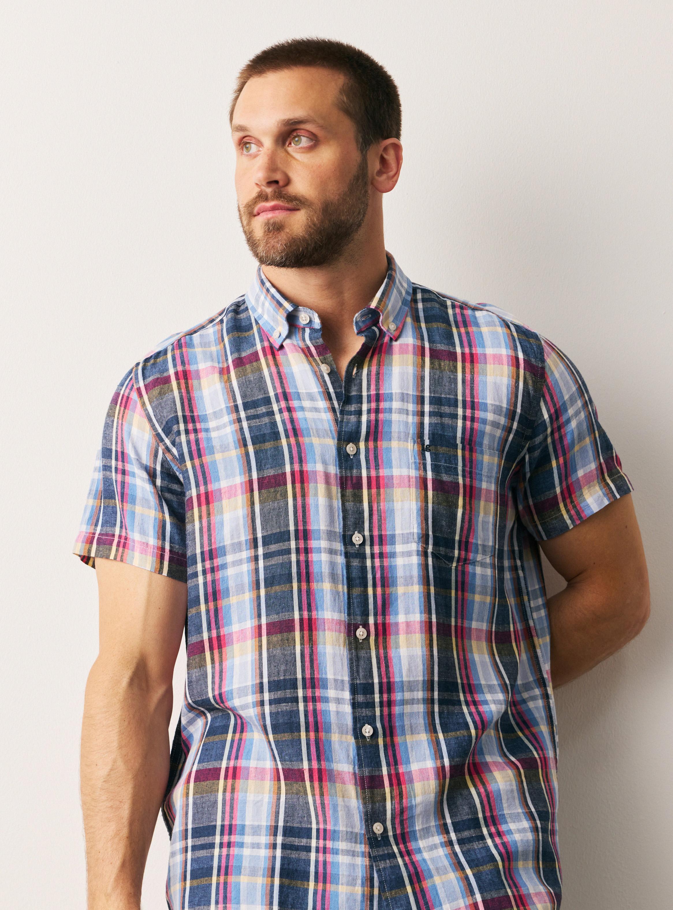 Camisa Manga Corta Lino Rayón Cuadros-2