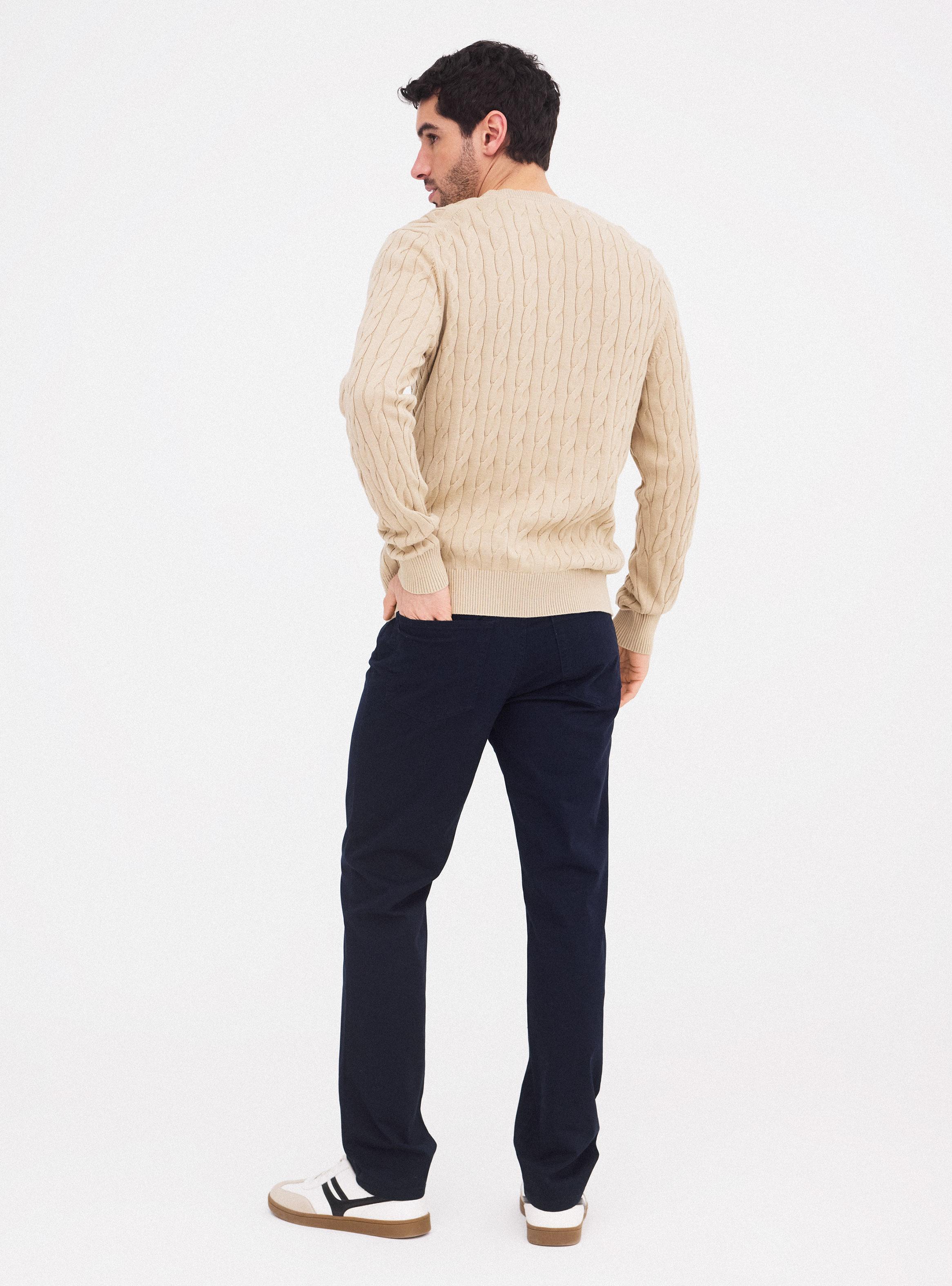 Sweater Textura Trenzado Cuello Redondo-5