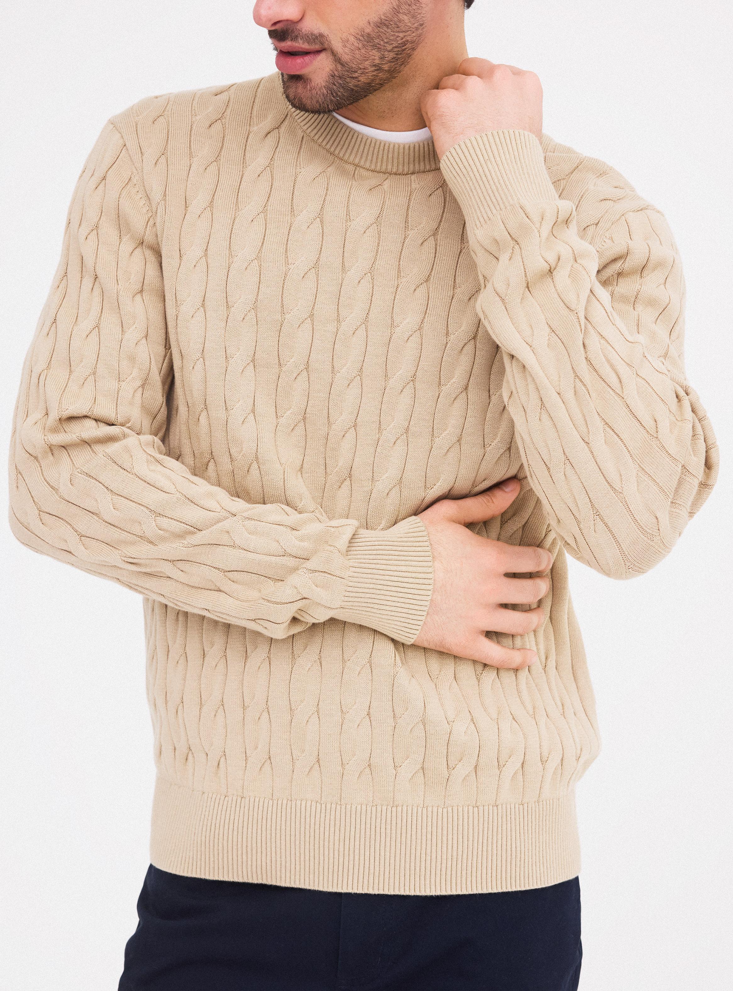 Sweater Textura Trenzado Cuello Redondo-3