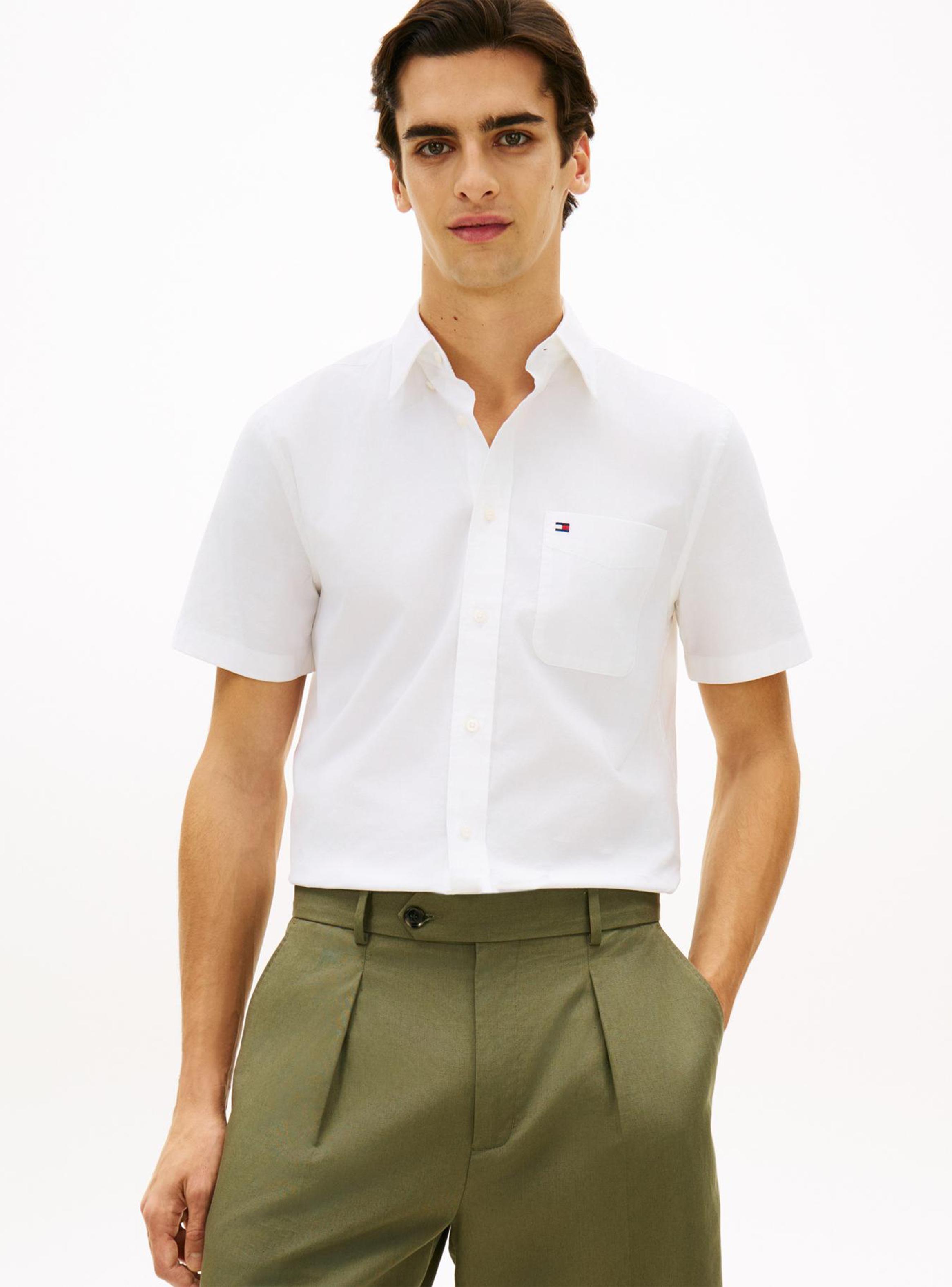 Camisa Manga Corta Algodón Oxford Sólida-0