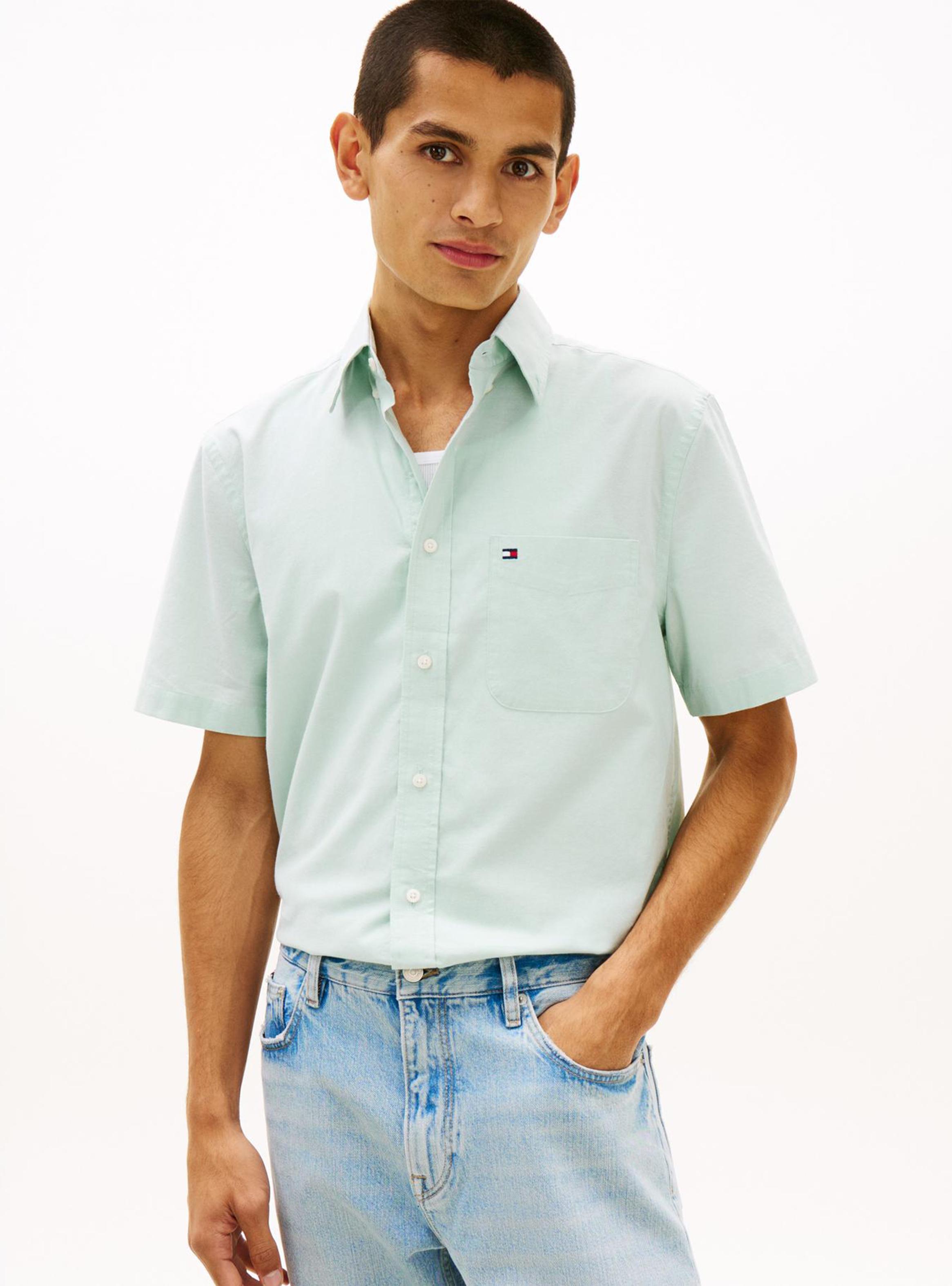 Camisa Manga Corta Algodón Oxford Sólida-0