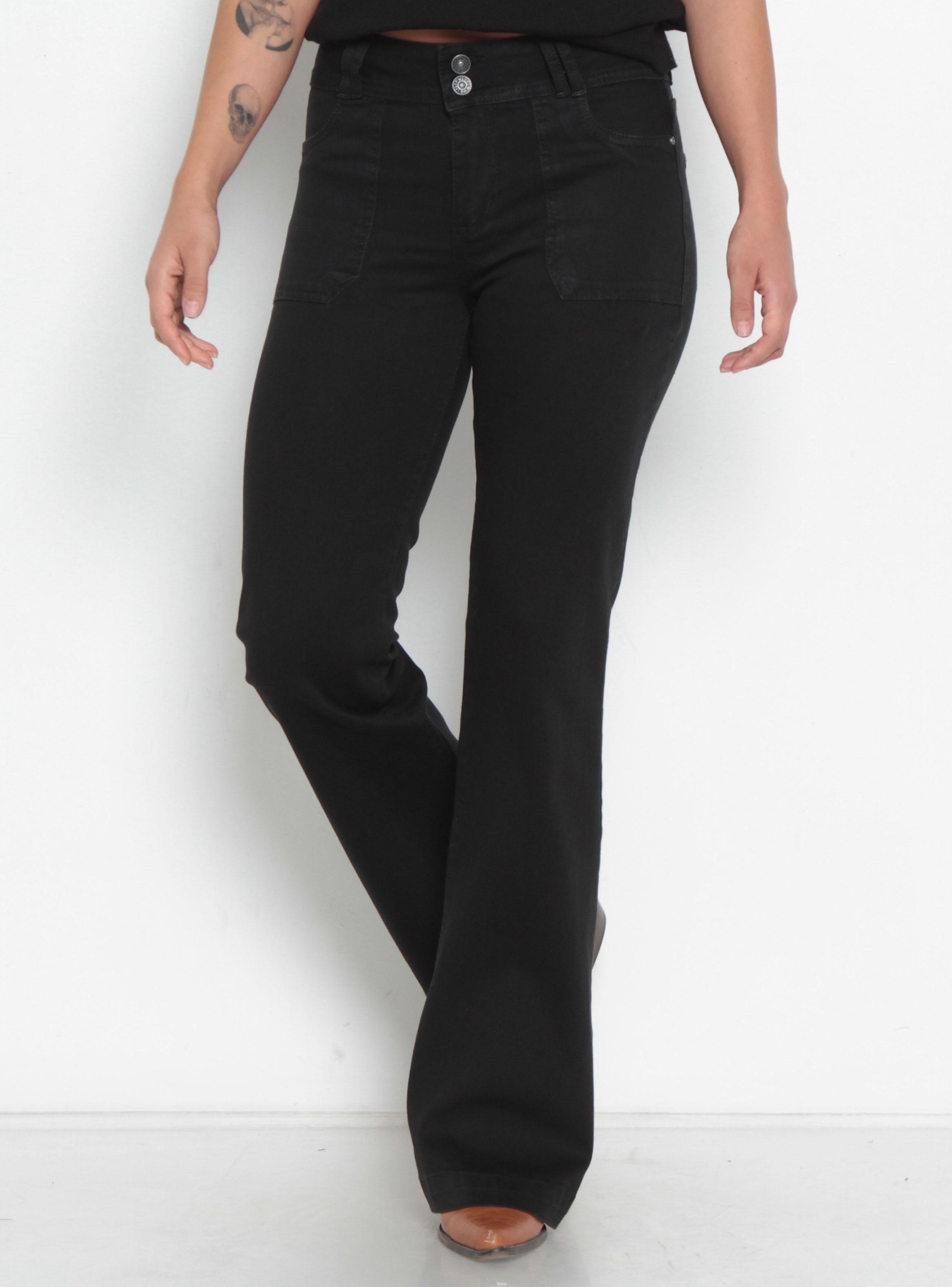 Jeans Cargo Flare Tiro Alto Pretina Media con Botones-0