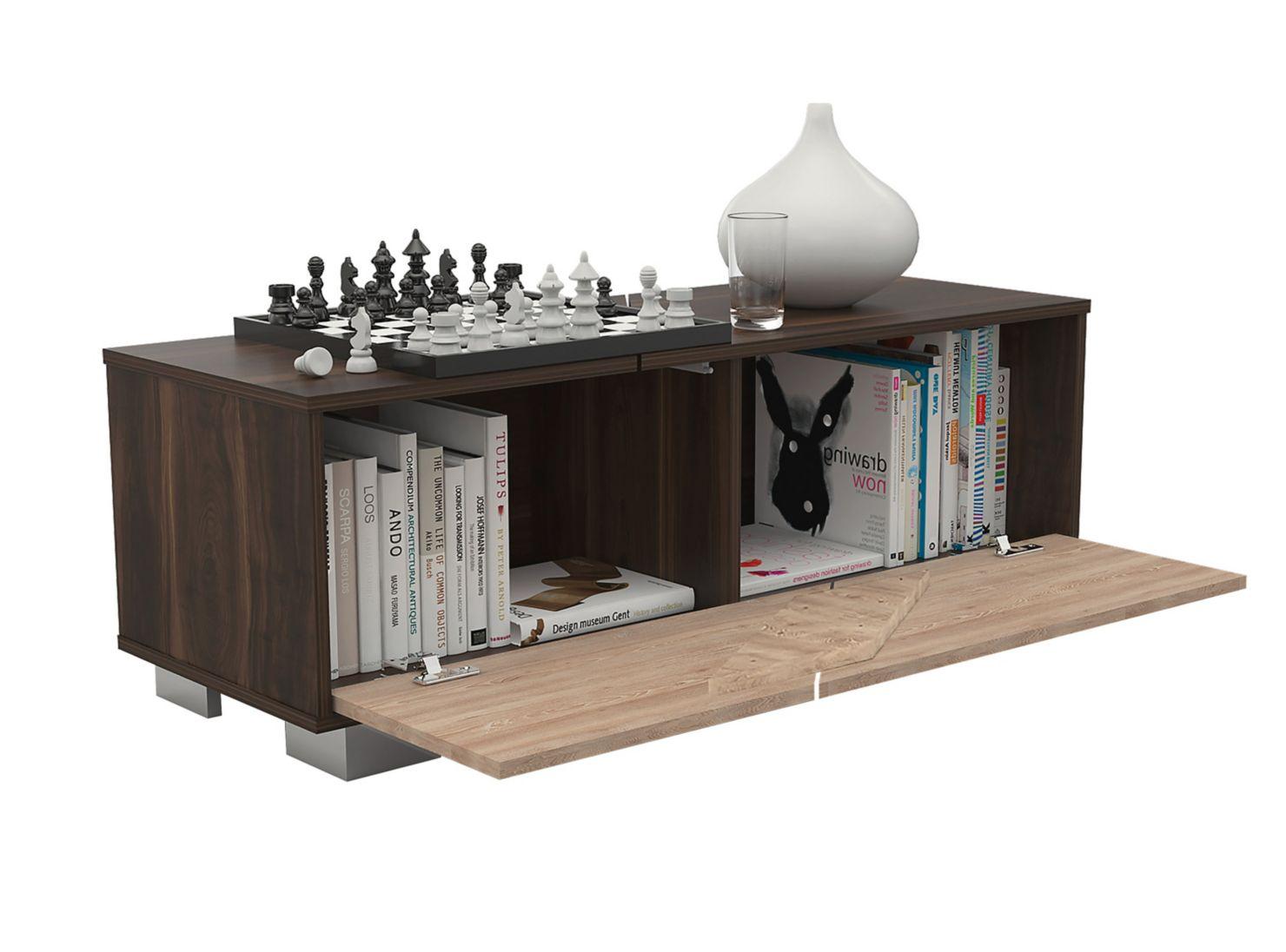 Combo Muebles Fraktal Habano Miel Biblioteca + Mesa Centro-3