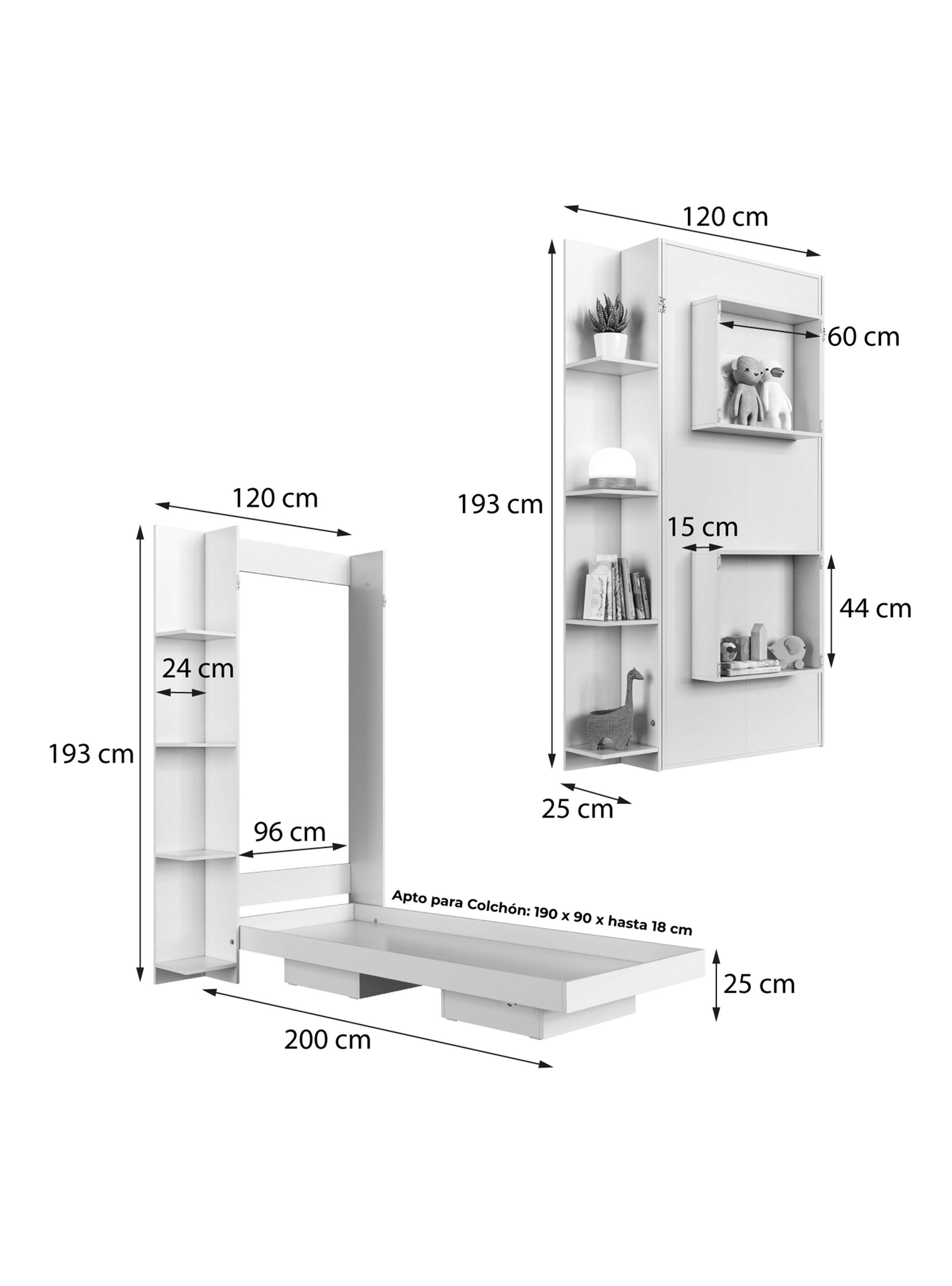 Cama Plegable Vertical con Estante 1 Plaza Vancouver-1