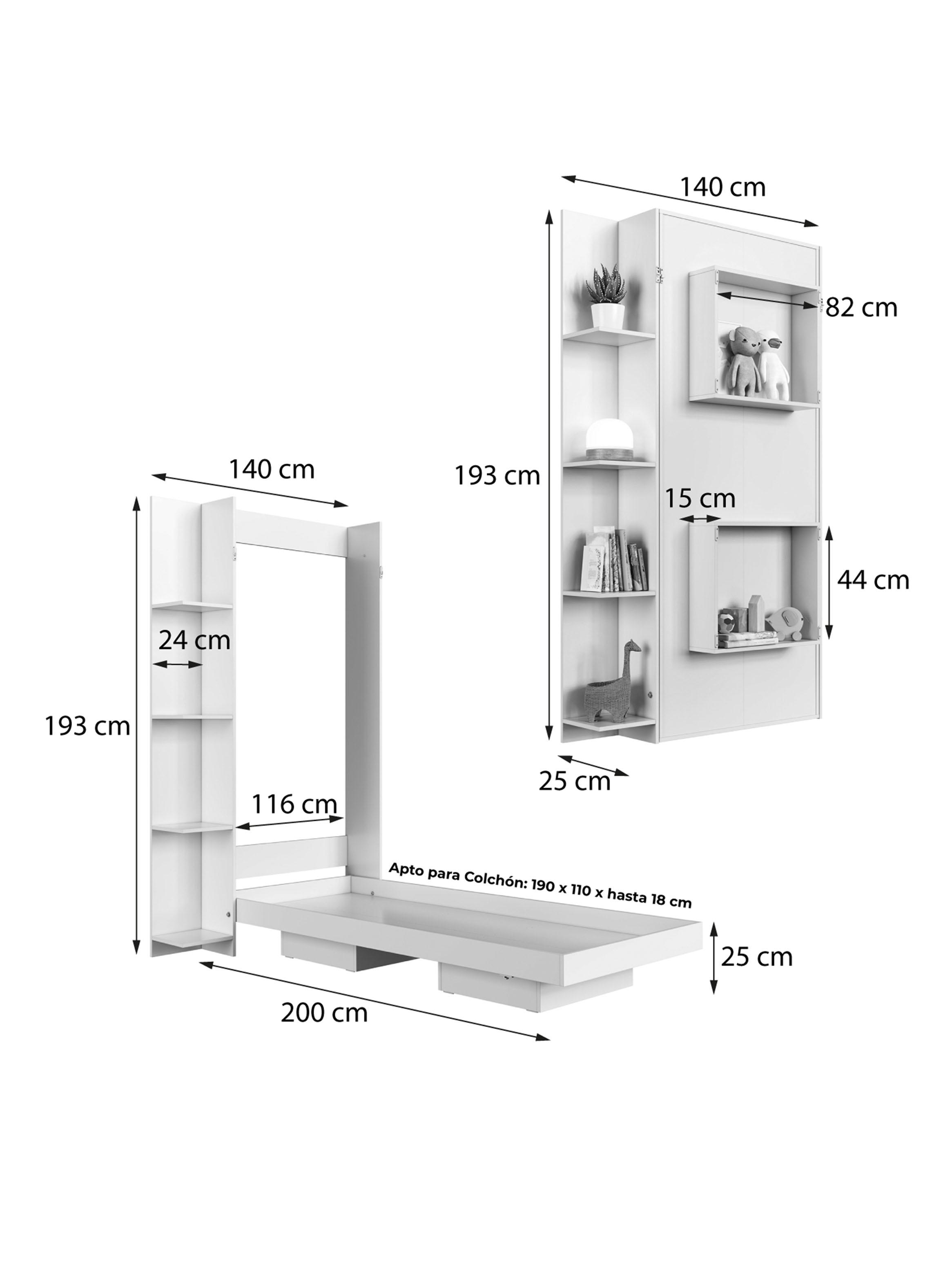 Cama Plegable Vertical con Estante 1.5 Plazas Vancouver-1