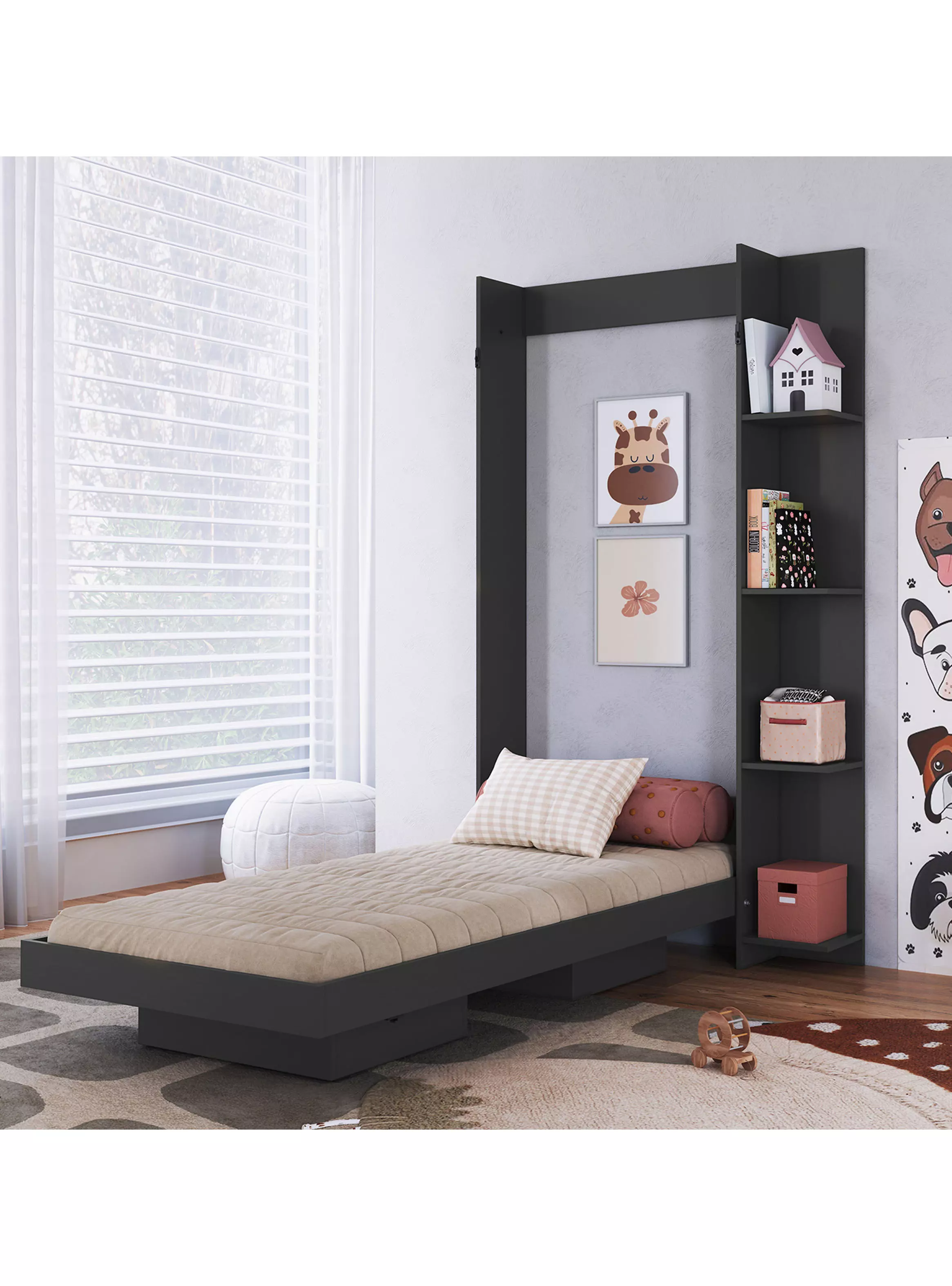 Cama Plegable Vertical con Estante 1.5 Plazas Vancouver-4