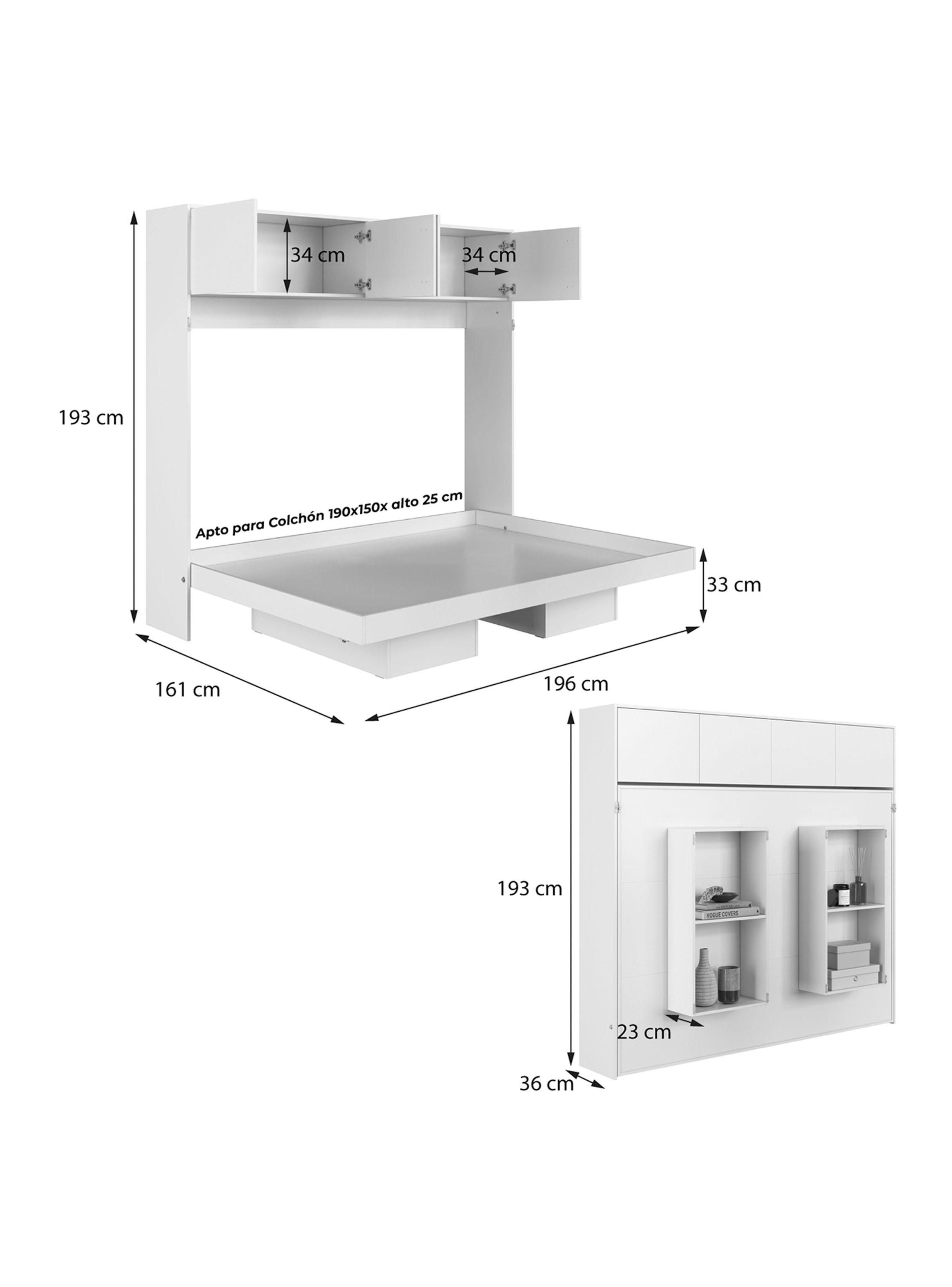 Cama Plegable Horizontal 2 Plazas con Estantes 4P Hanover-2